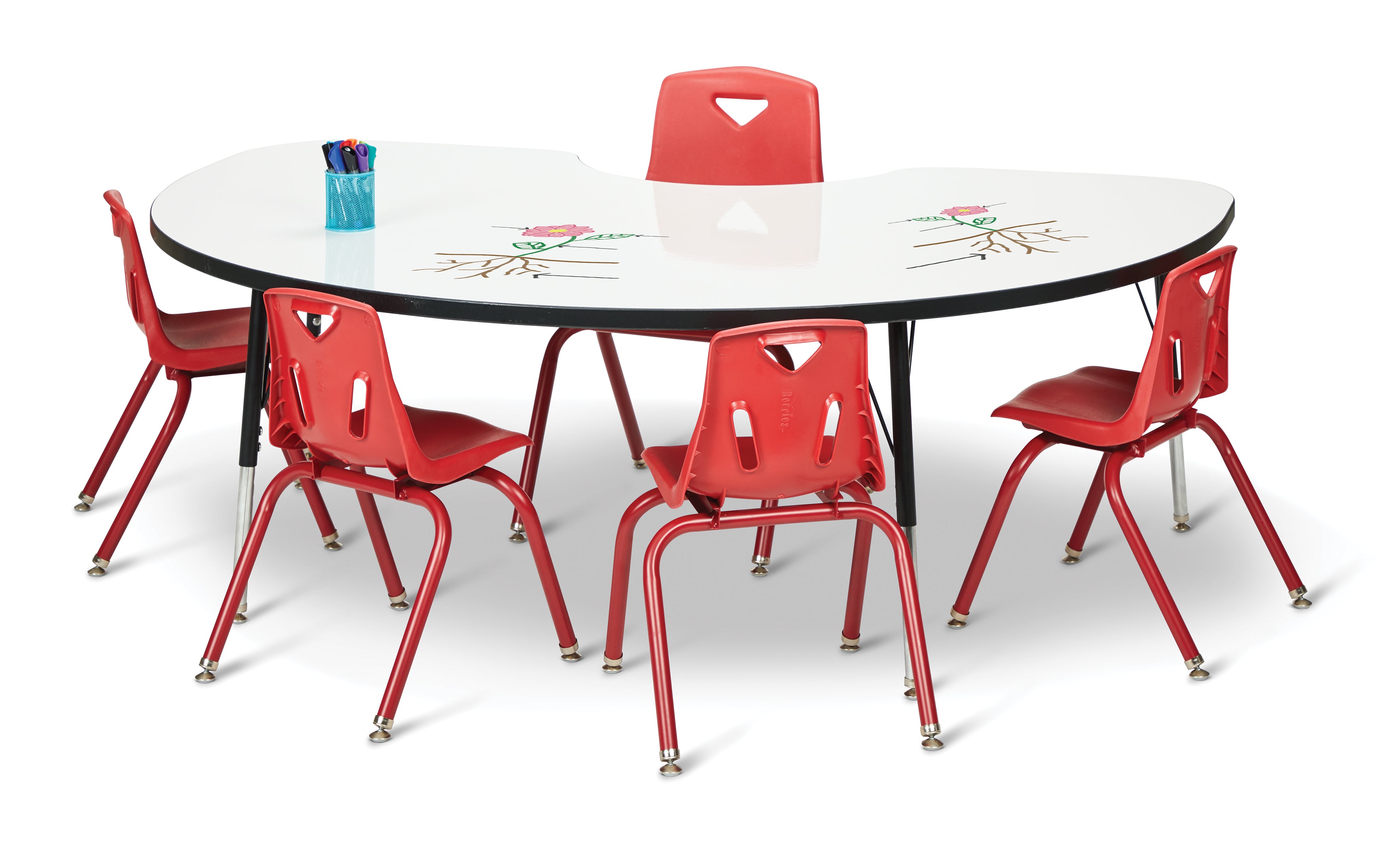 Berries® Kidney Dry Erase Table - 72" x 48", E-height - Write-n-Wipe/Black/Black