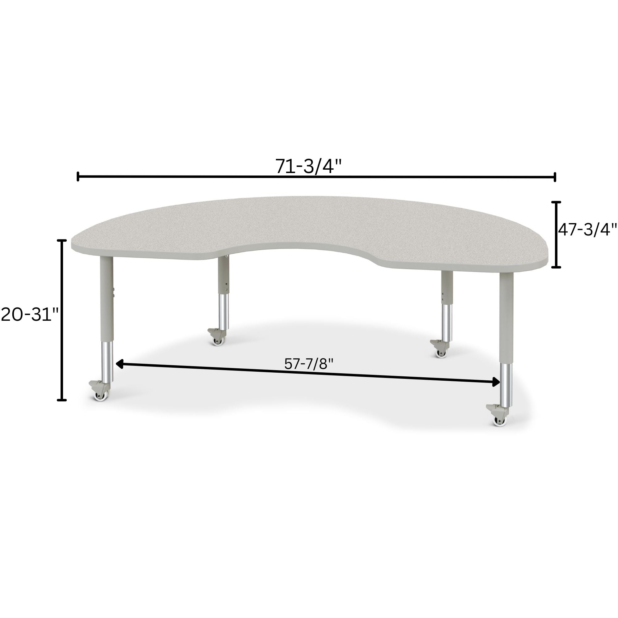 Berries® Kidney Activity Table - 48" X 72", Mobile - Freckled Gray/Gray/Gray