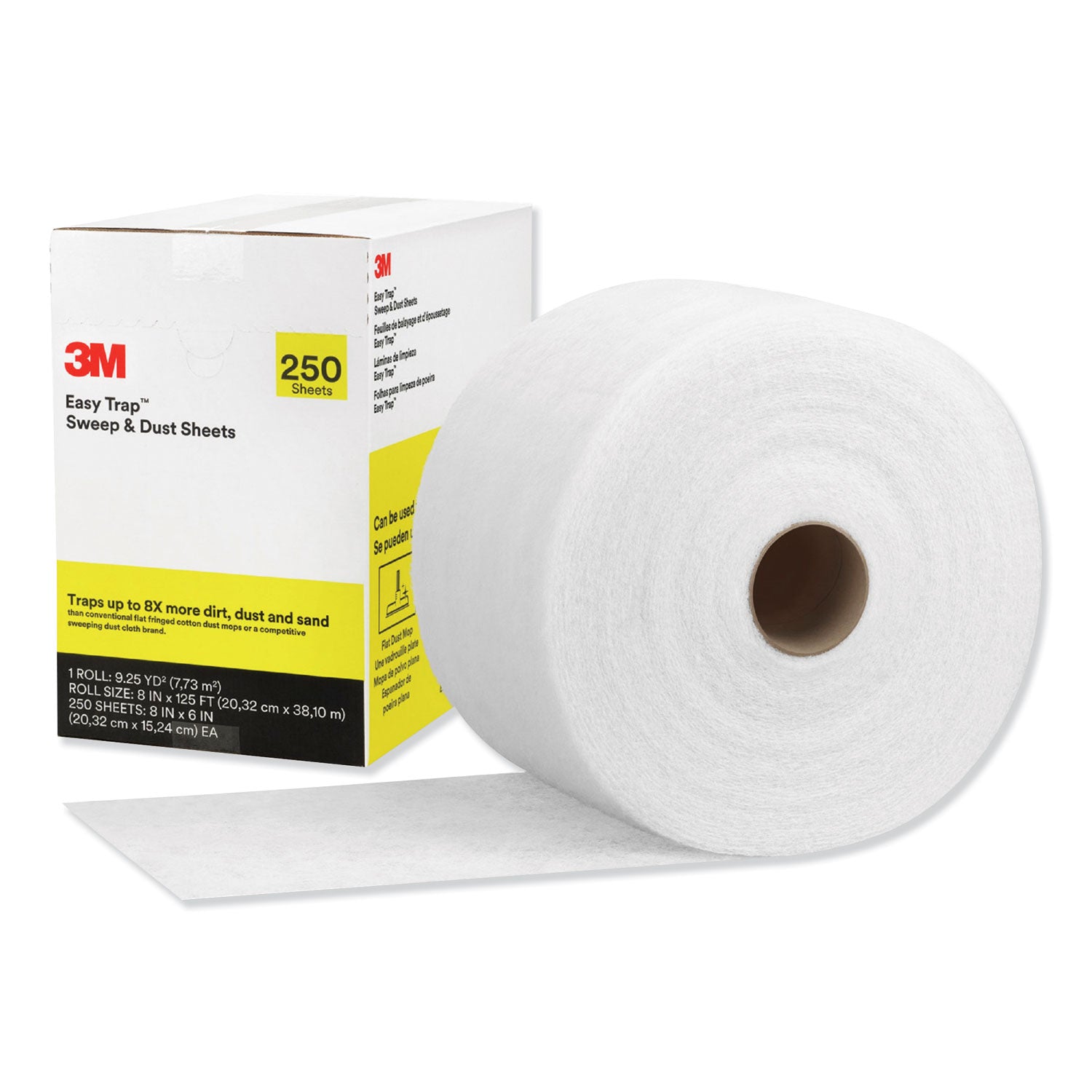 3M Easy Trap Duster, 8" x 6", Perforated, Disposable, Launderable, White, 125 ft Roll, 1 Carton