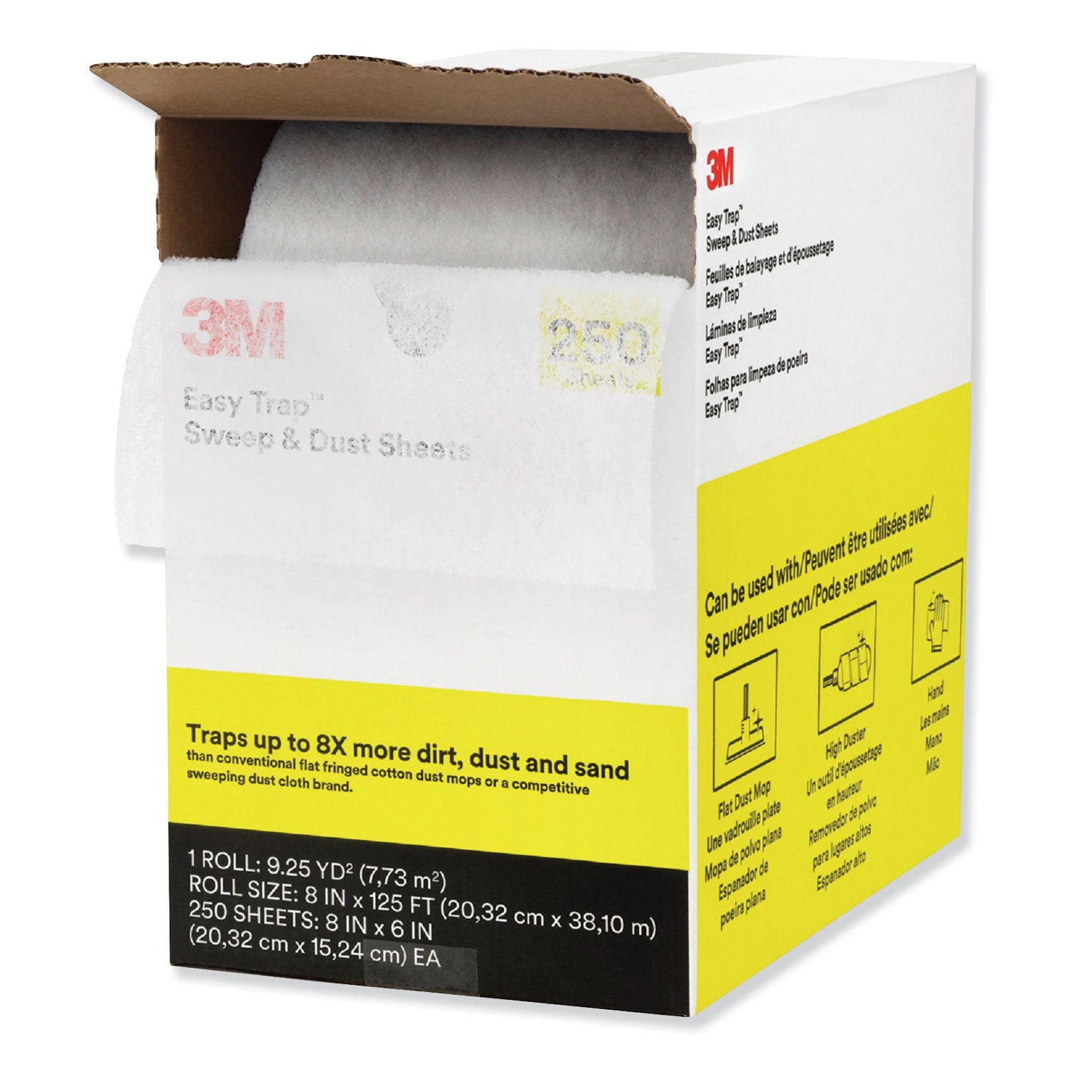 3M Easy Trap Duster, 8" x 6", Perforated, Disposable, Launderable, White, 125 ft Roll, 1 Carton