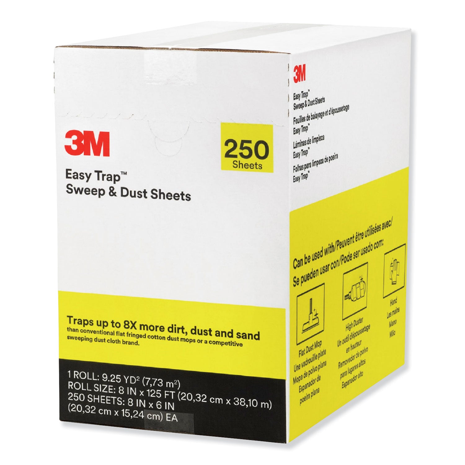 3M Easy Trap Duster, 8" x 6", Perforated, Disposable, Launderable, White, 125 ft Roll, 1 Carton