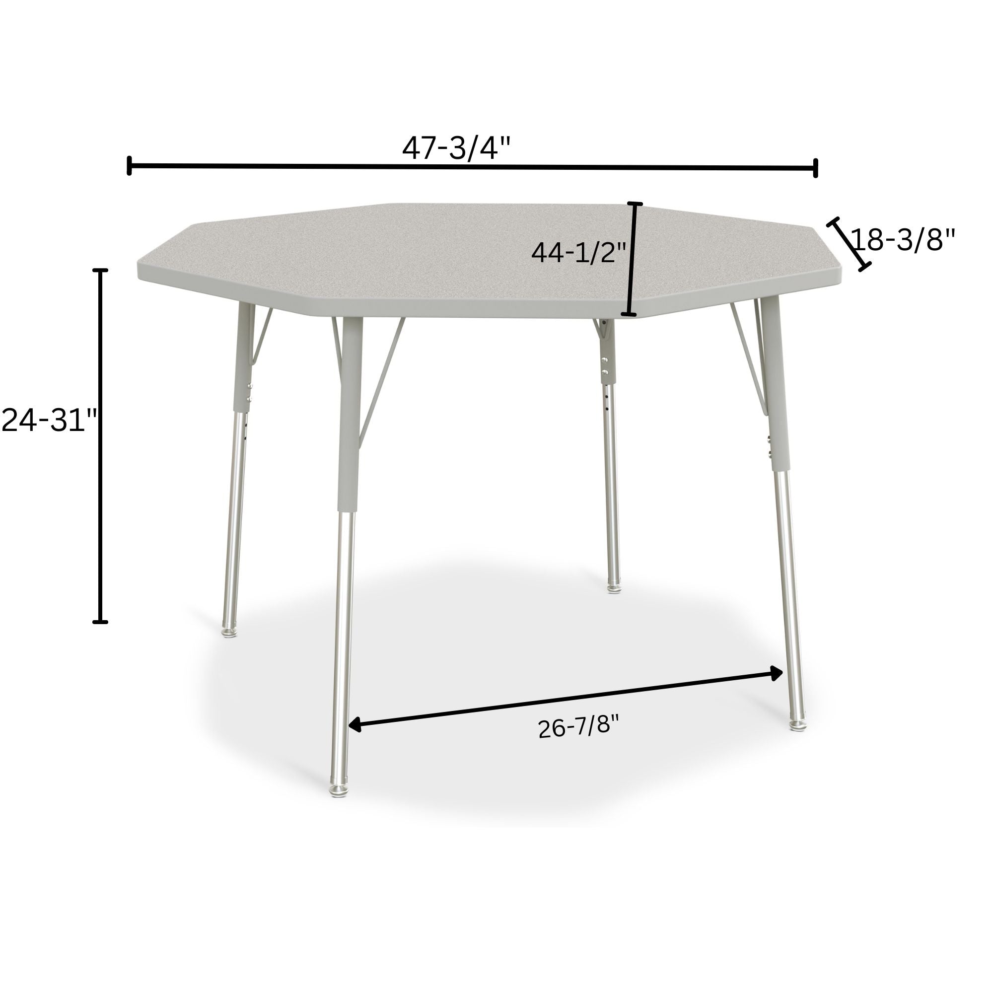 Berries® Octagon Activity Table - 48" X 48", A-height - Freckled Gray/Gray/Gray