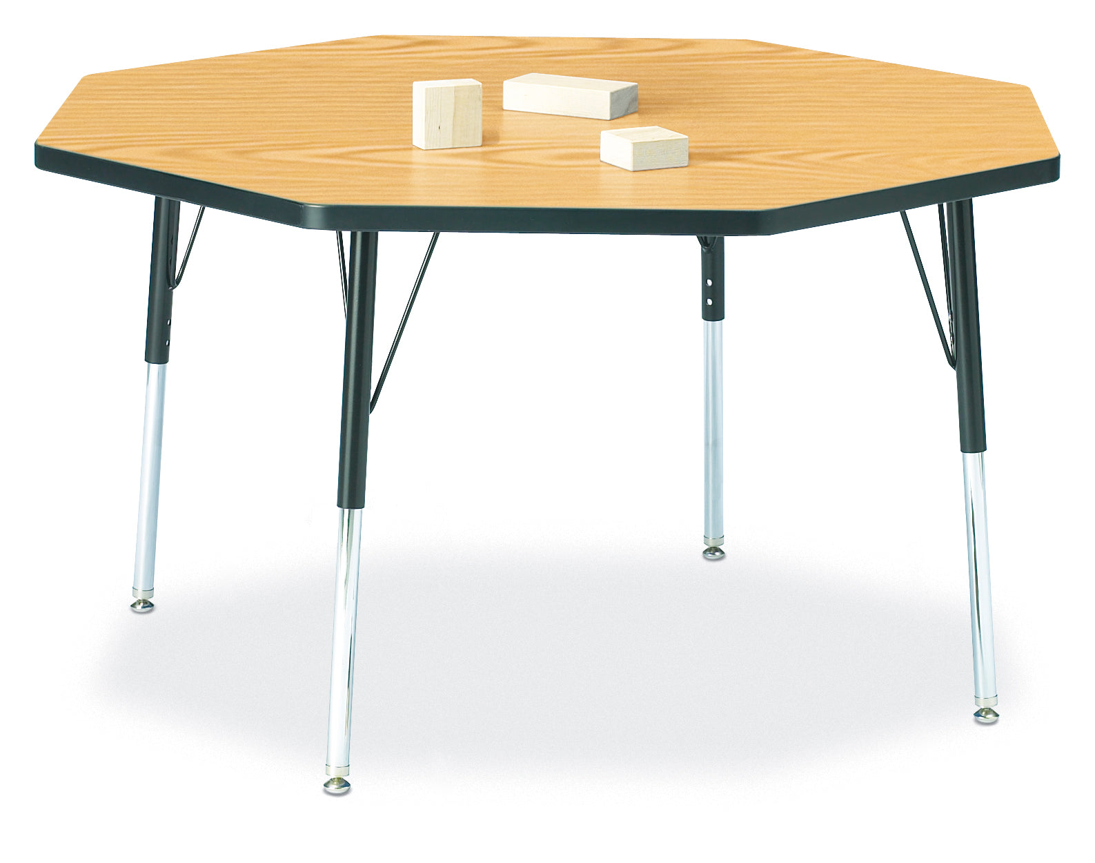 Berries® Octagon Activity Table - 48" X 48", A-height - Oak/Black/Black