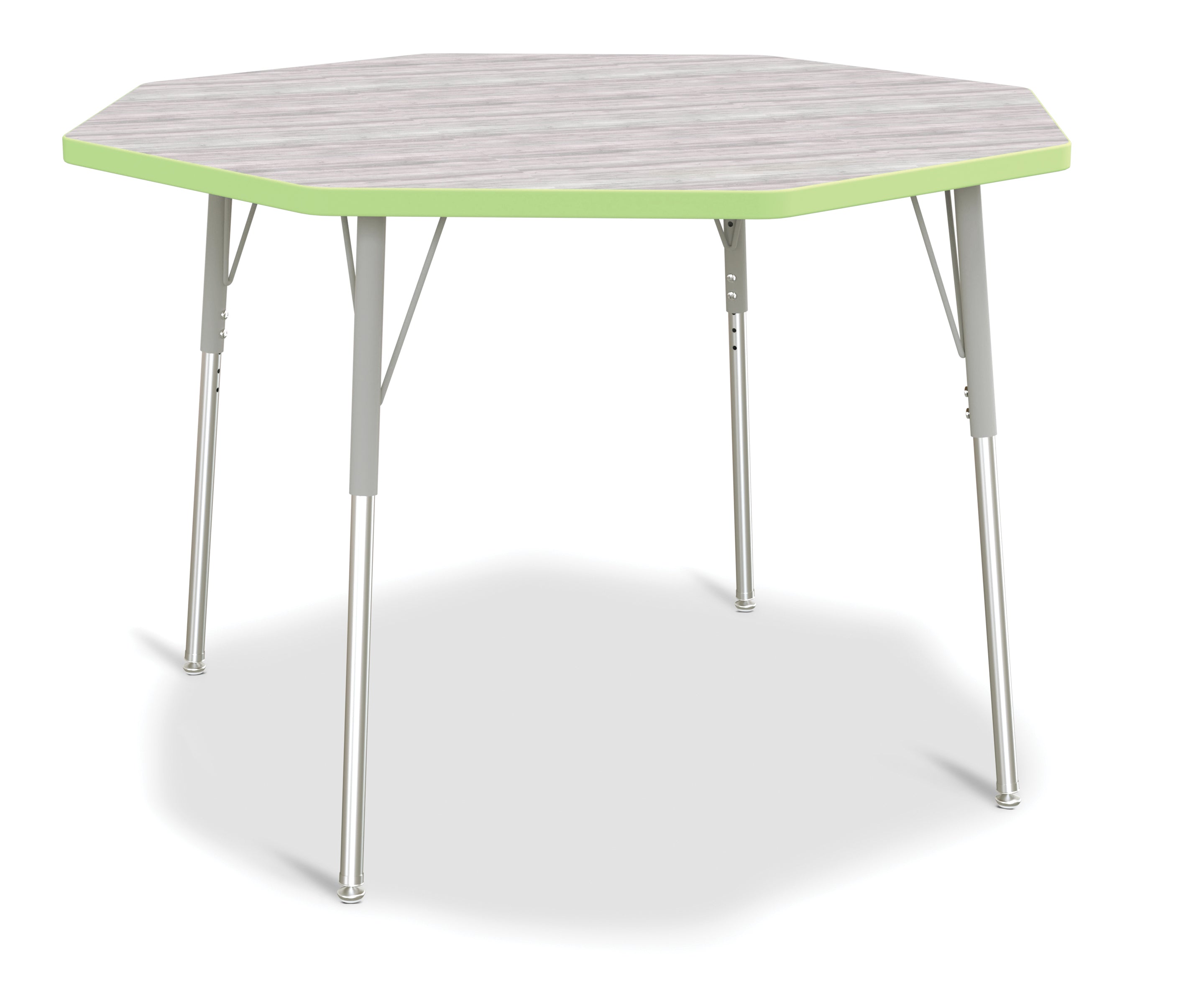 Berries® Octagon Activity Table - 48" X 48", A-height - Driftwood Gray/Key Lime/Gray