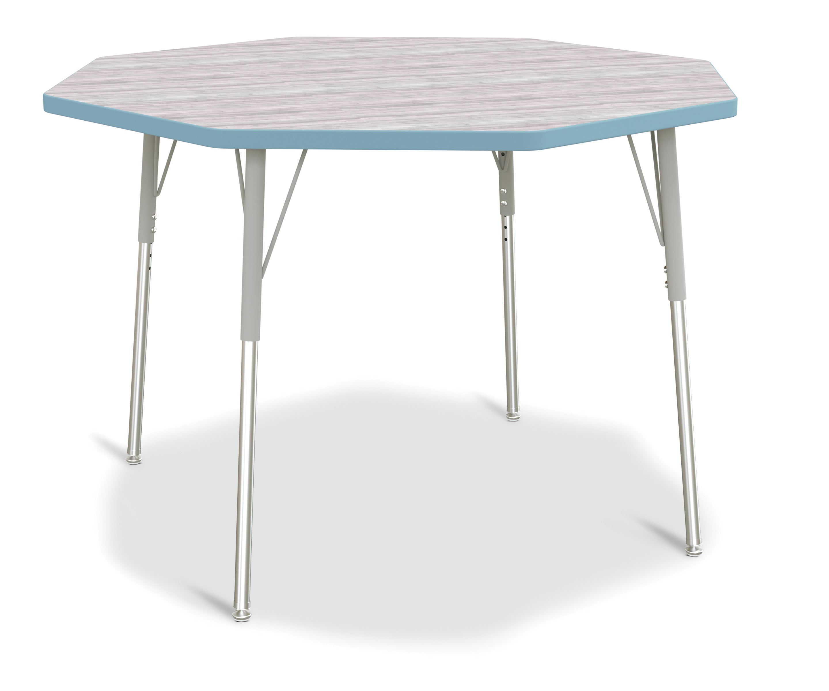 Berries® Octagon Activity Table - 48" X 48", A-height - Driftwood Gray/Coastal Blue/Gray