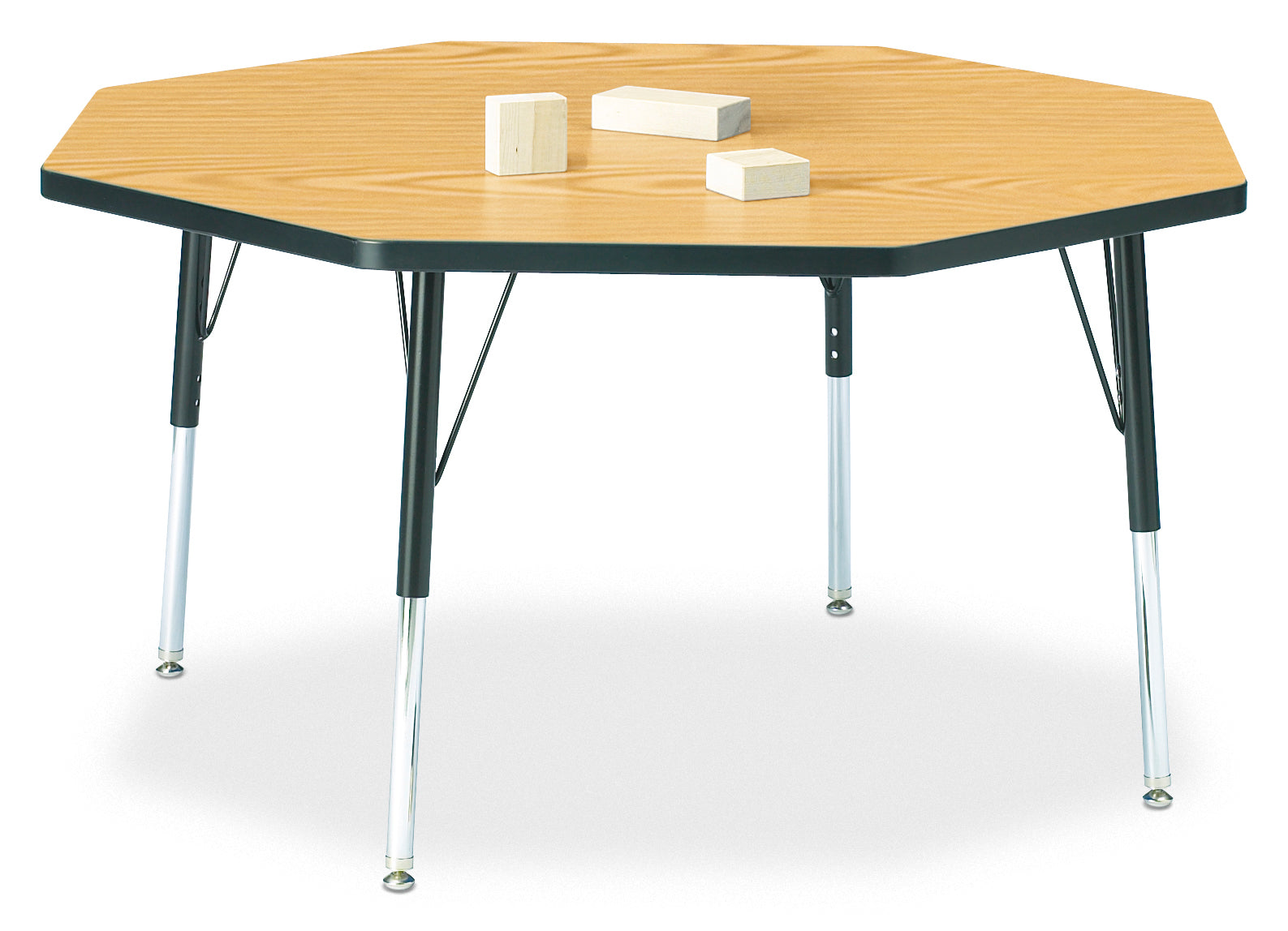 Berries® Octagon Activity Table - 48" X 48", E-height - Oak/Black/Black