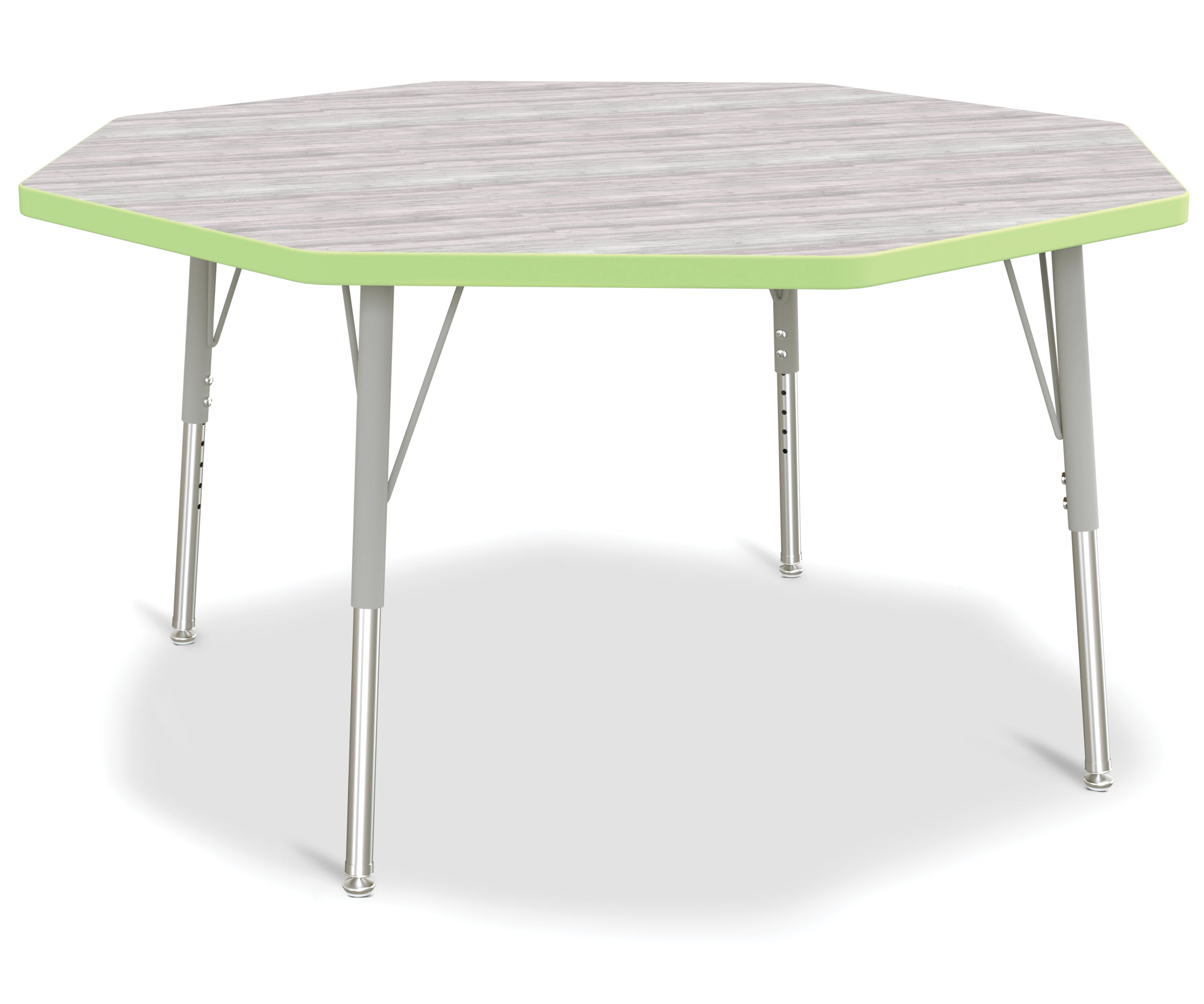 Berries® Octagon Activity Table - 48" X 48", E-height - Driftwood Gray/Key Lime/Gray