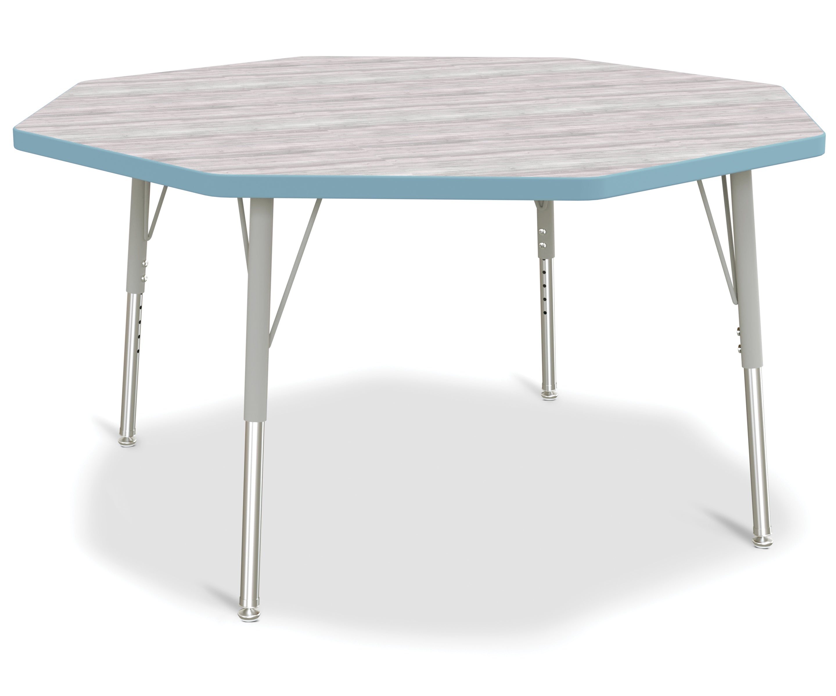 Berries® Octagon Activity Table - 48" X 48", E-height - Driftwood Gray/Coastal Blue/Gray