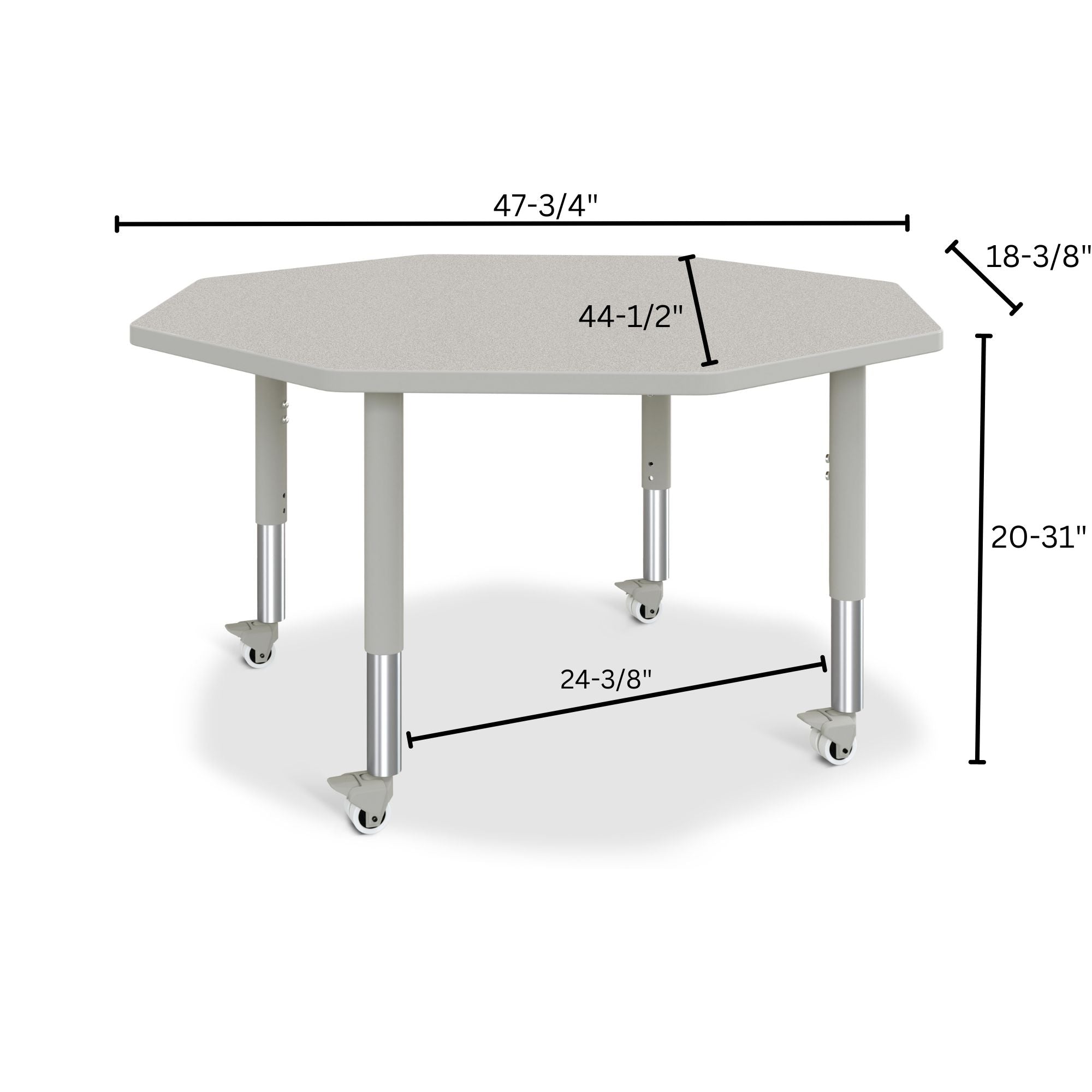 Berries® Octagon Activity Table - 48" X 48", Mobile - Freckled Gray/Gray/Gray