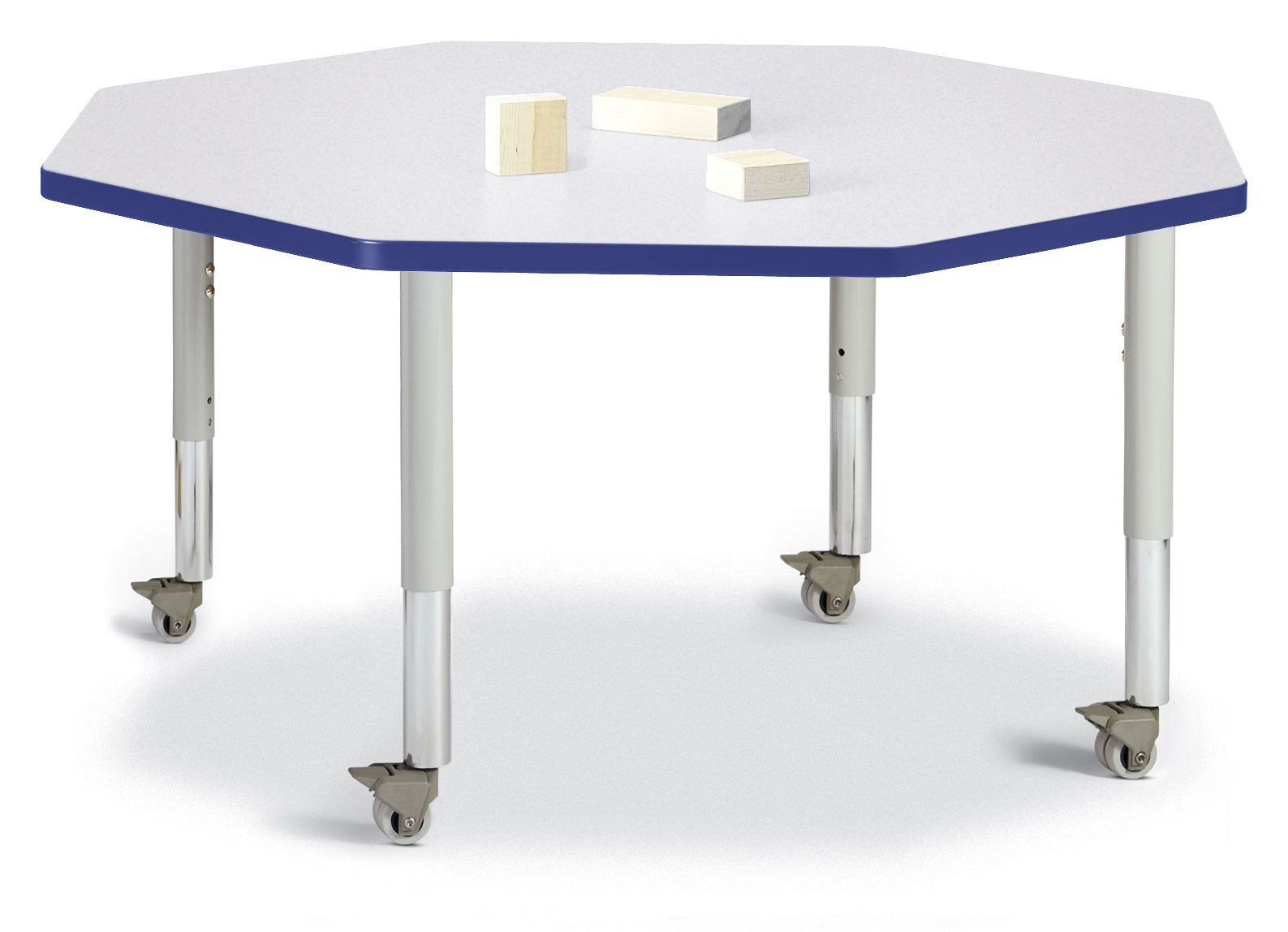 Berries® Octagon Activity Table - 48" X 48", Mobile - Freckled Gray/Blue/Gray
