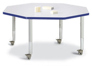 Berries® Octagon Activity Table - 48" X 48", Mobile - Freckled Gray/Blue/Gray