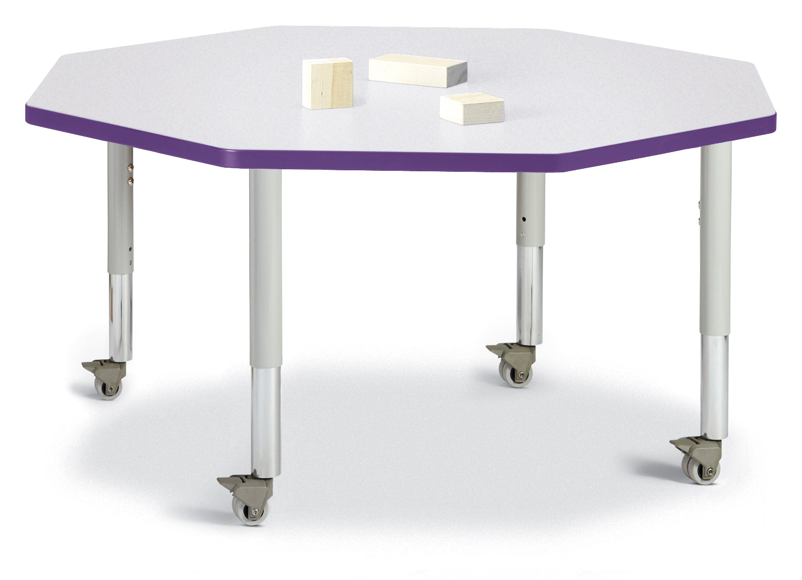 Berries® Octagon Activity Table - 48" X 48", Mobile - Freckled Gray/Purple/Gray