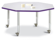 Berries® Octagon Activity Table - 48" X 48", Mobile - Freckled Gray/Purple/Gray