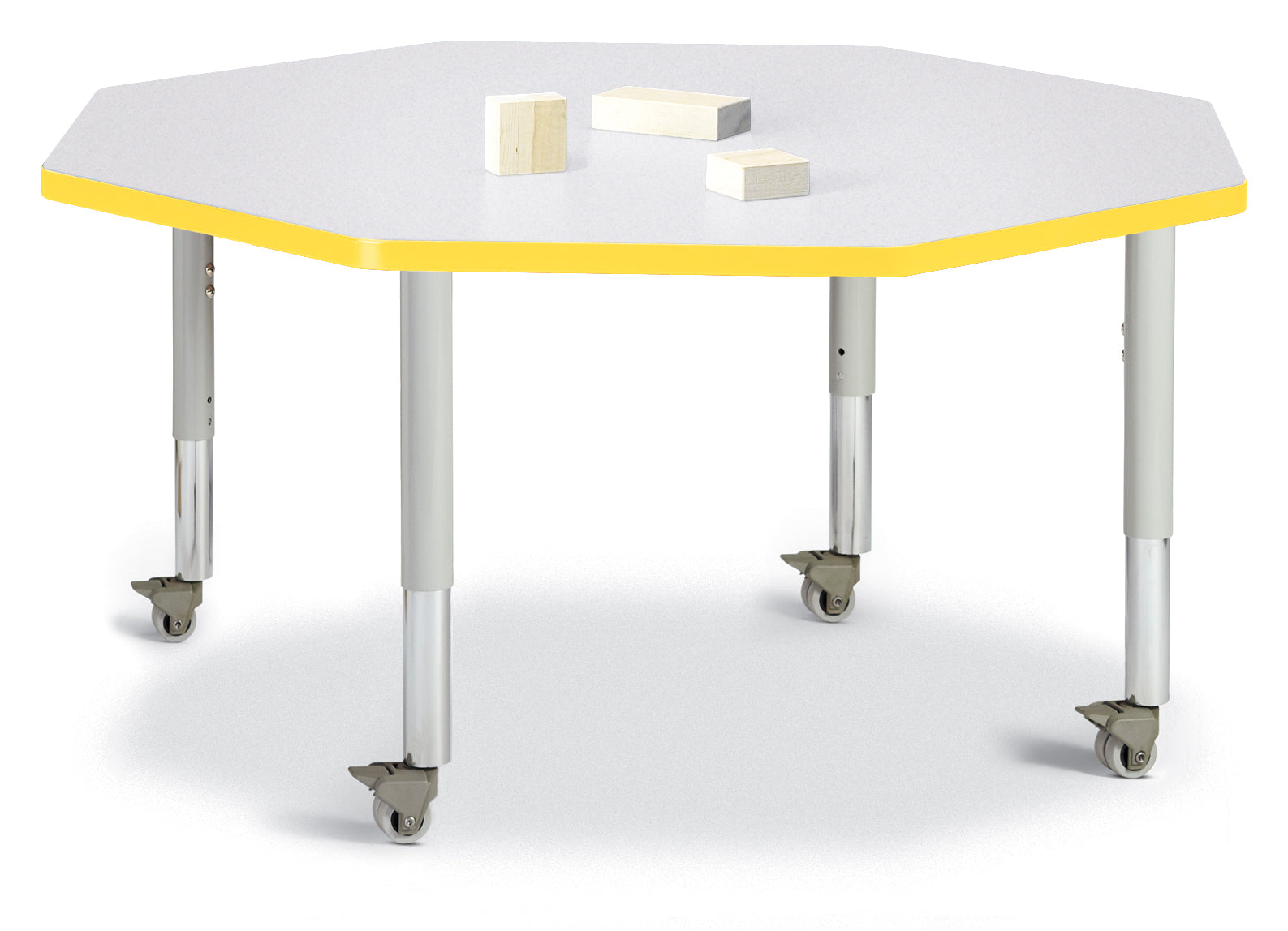 Berries® Octagon Activity Table - 48" X 48", Mobile - Freckled Gray/Yellow/Gray