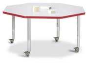 Berries® Octagon Activity Table - 48" X 48", Mobile - Freckled Gray/Red/Gray