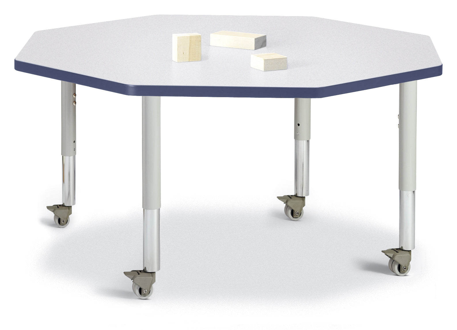 Berries® Octagon Activity Table - 48" X 48", Mobile - Freckled Gray/Navy/Gray