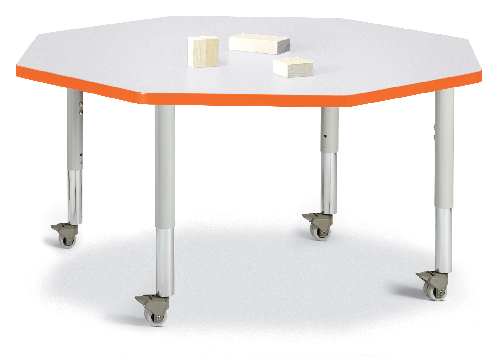 Berries® Octagon Activity Table - 48" X 48", Mobile - Freckled Gray/Orange/Gray