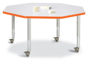 Berries® Octagon Activity Table - 48" X 48", Mobile - Freckled Gray/Orange/Gray