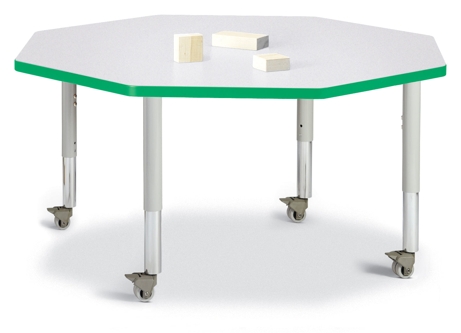 Berries® Octagon Activity Table - 48" X 48", Mobile - Freckled Gray/Green/Gray