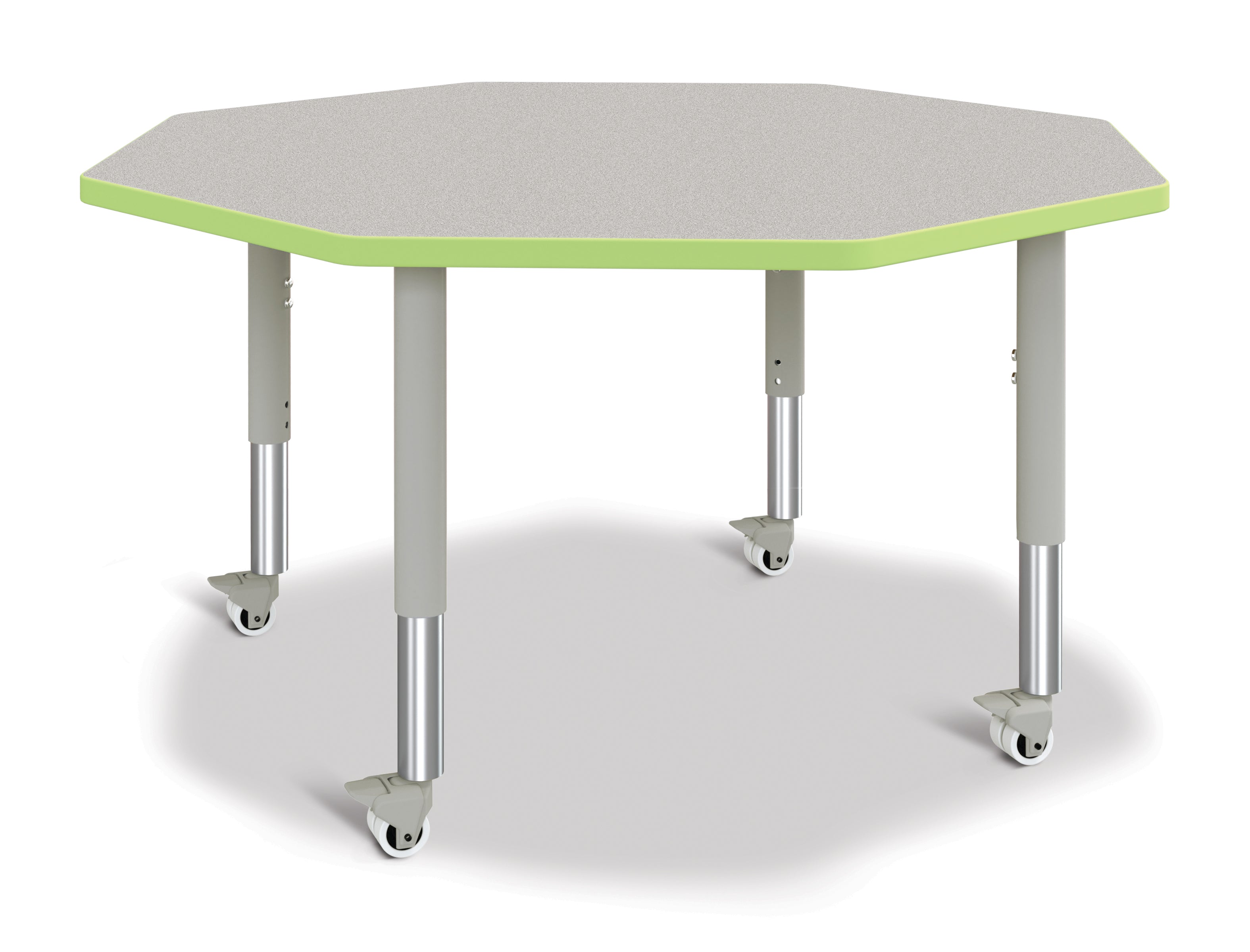Berries® Octagon Activity Table - 48" X 48", Mobile - Freckled Gray/Key Lime/Gray