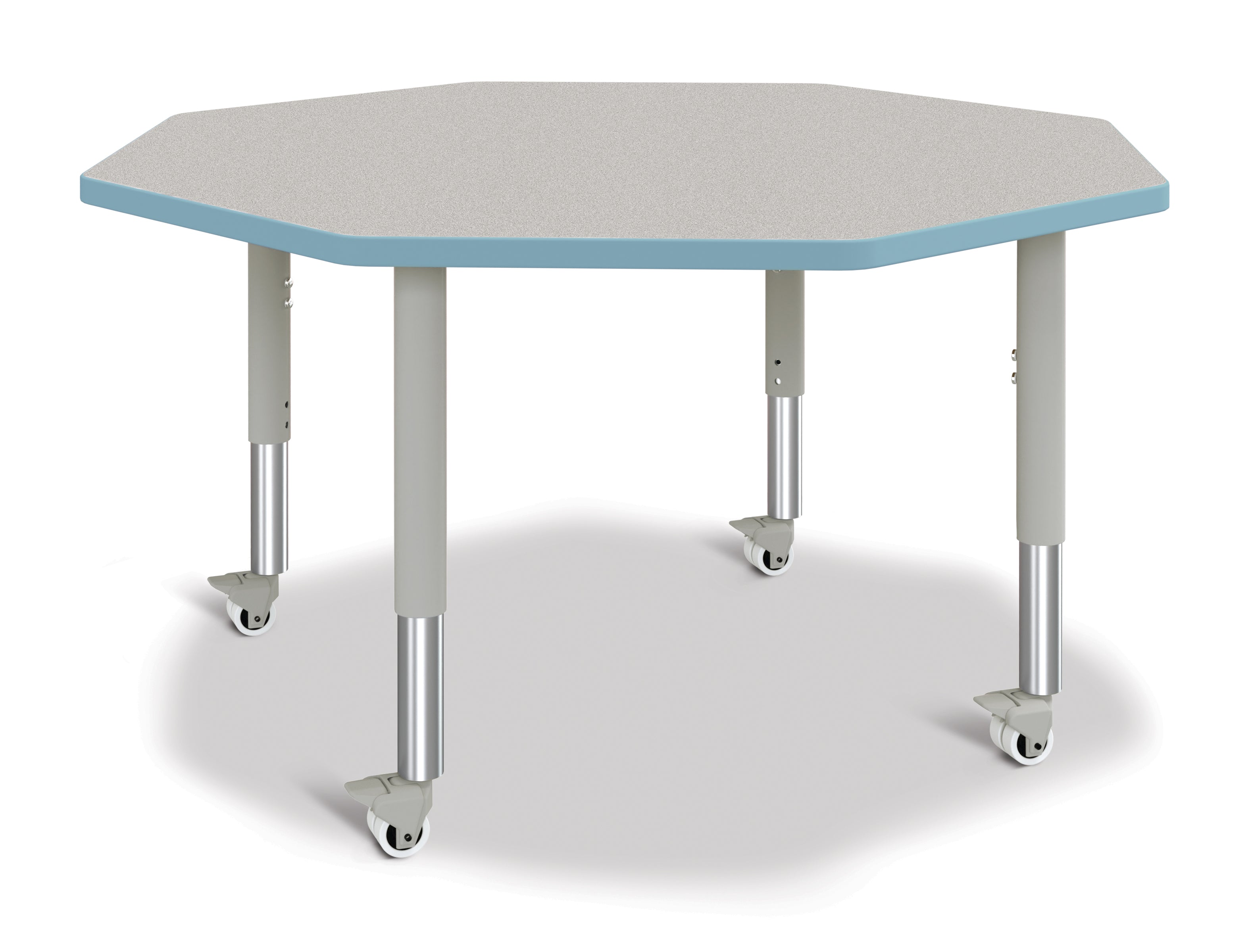 Berries® Octagon Activity Table - 48" X 48", Mobile - Freckled Gray/Coastal Blue/Gray