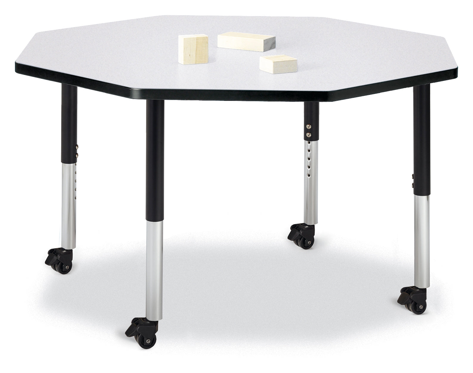 Berries® Octagon Activity Table - 48" X 48", Mobile - Freckled Gray/Black/Black