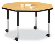 Berries® Octagon Activity Table - 48" X 48", Mobile - Oak/Black/Black
