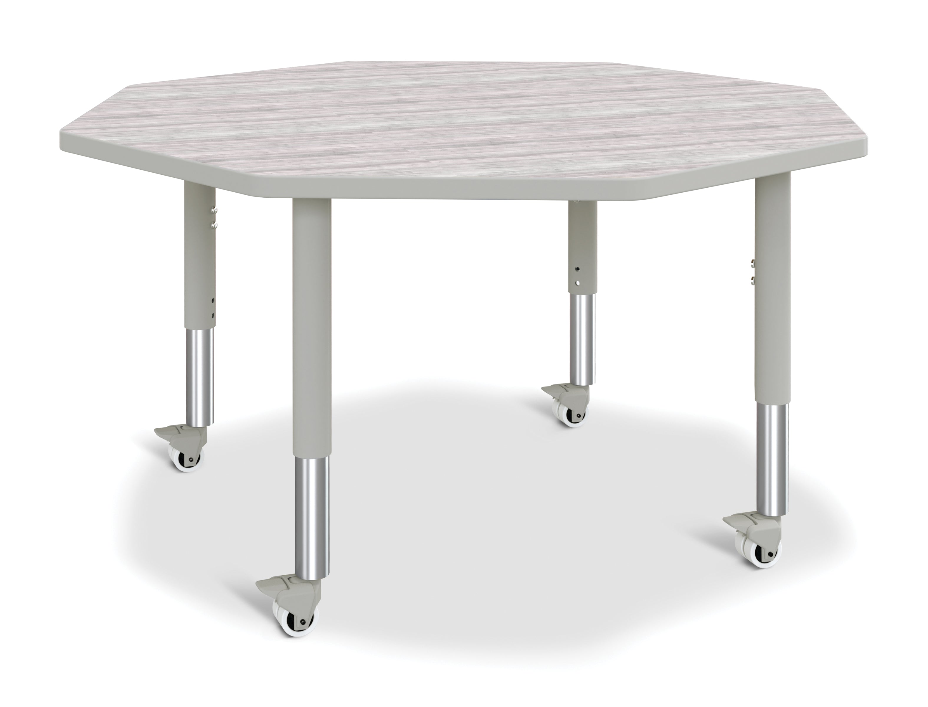Berries® Octagon Activity Table - 48" X 48", Mobile - Driftwood Gray/Gray/Gray