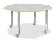 Berries® Octagon Activity Table - 48" X 48", Mobile - Driftwood Gray/Key Lime/Gray