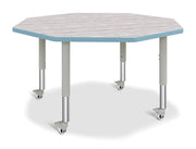Berries® Octagon Activity Table - 48" X 48", Mobile - Driftwood Gray/Coastal Blue/Gray