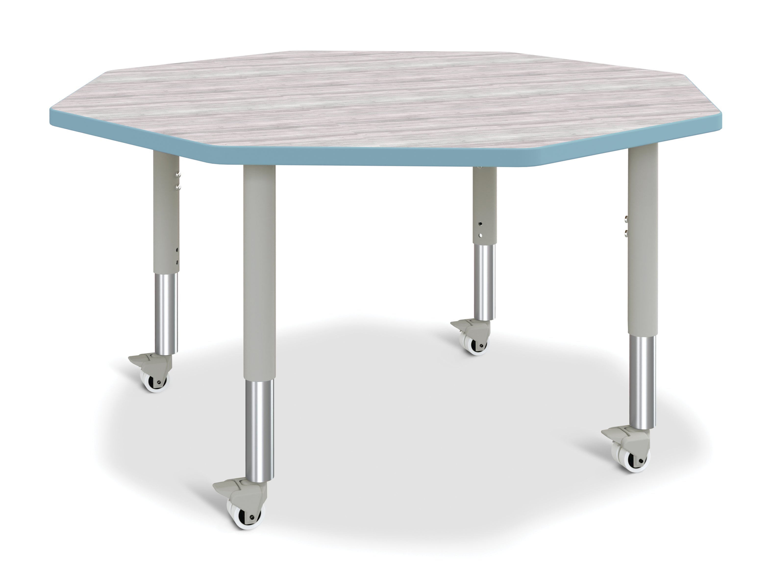 Berries® Octagon Activity Table - 48" X 48", Mobile - Driftwood Gray/Coastal Blue/Gray