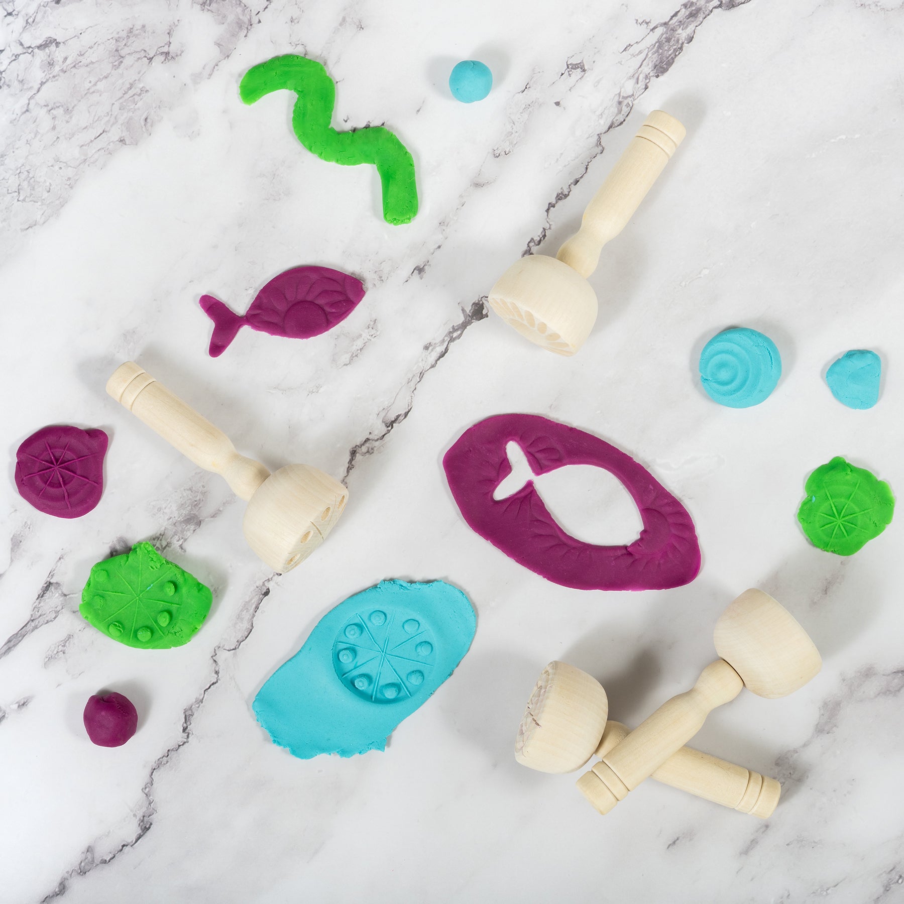 Wooden Dough Stampers, 4 Per Set, 3 Sets