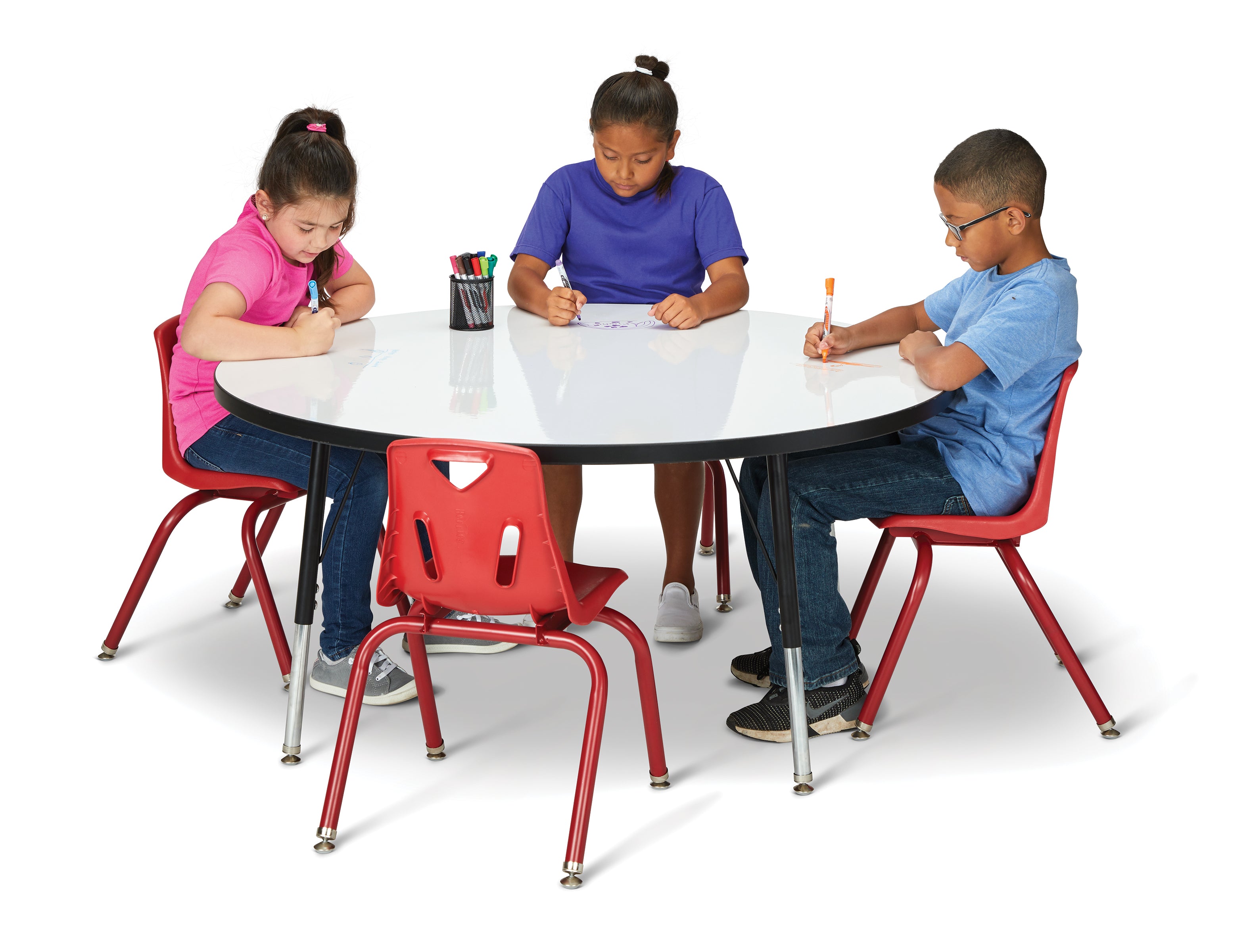 Berries® Round Dry Erase Table - 48" Diameter, E-height - Write-n-Wipe/Black/Black