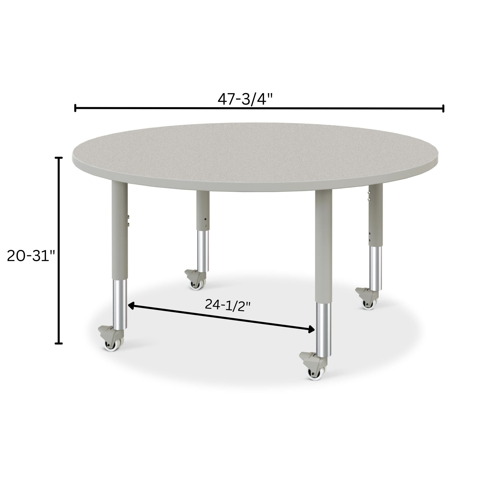 Berries® Round Activity Table - 48" Diameter, Mobile - Freckled Gray/Gray/Gray