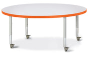 Berries® Round Activity Table - 48" Diameter, Mobile - Freckled Gray/Orange/Gray
