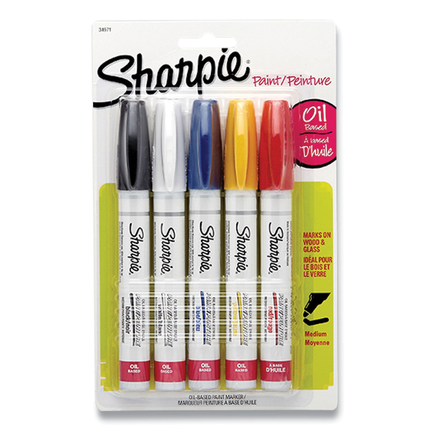 Sharpie Oil-Based Paint Marker, Medium Point, Assorted Ink, 5 Pack