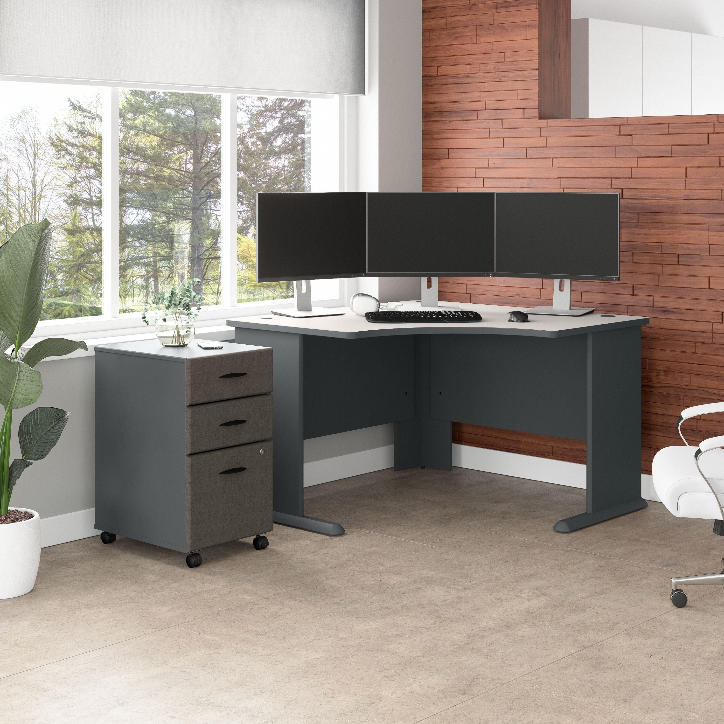 Bush Business Furniture Series A 48W Corner Desk with Mobile File Cabinet in Slate and White Spectrum - 51.52" Width x 47.17" Depth x 29.66" Height