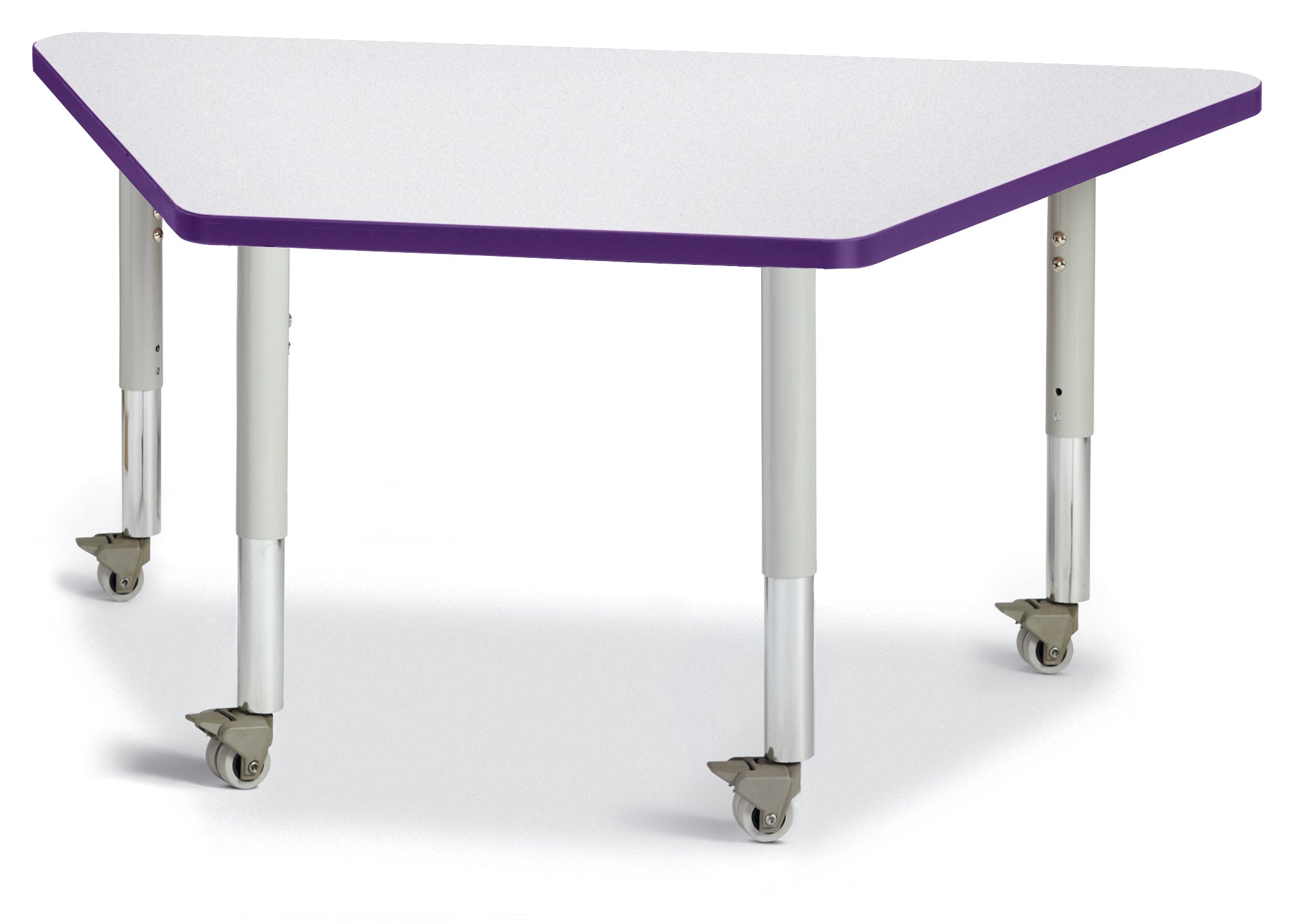 Berries® Trapezoid Activity Tables - 24" X 48", Mobile - Freckled Gray/Purple/Gray
