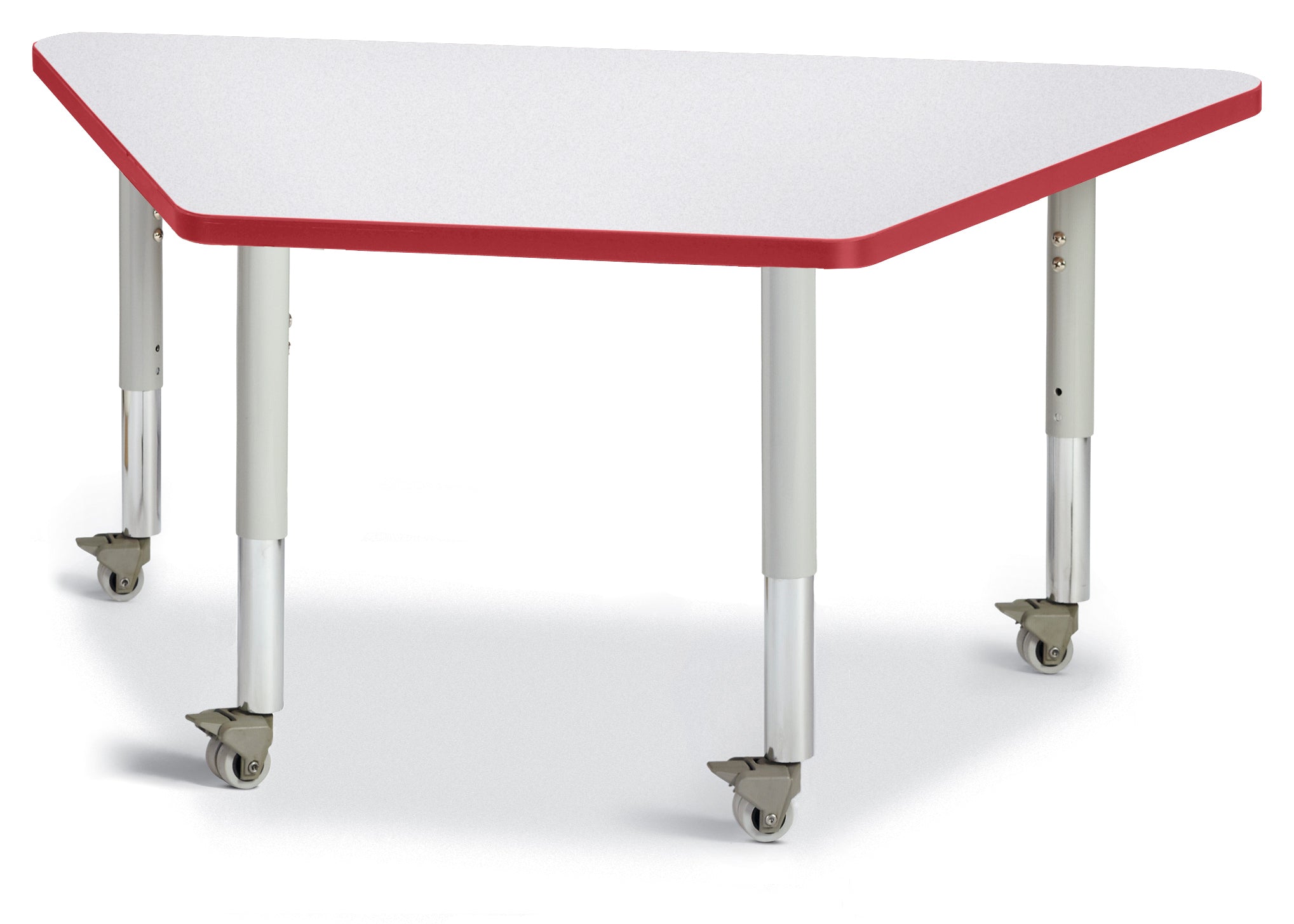 Berries® Trapezoid Activity Tables - 24" X 48", Mobile - Freckled Gray/Red/Gray