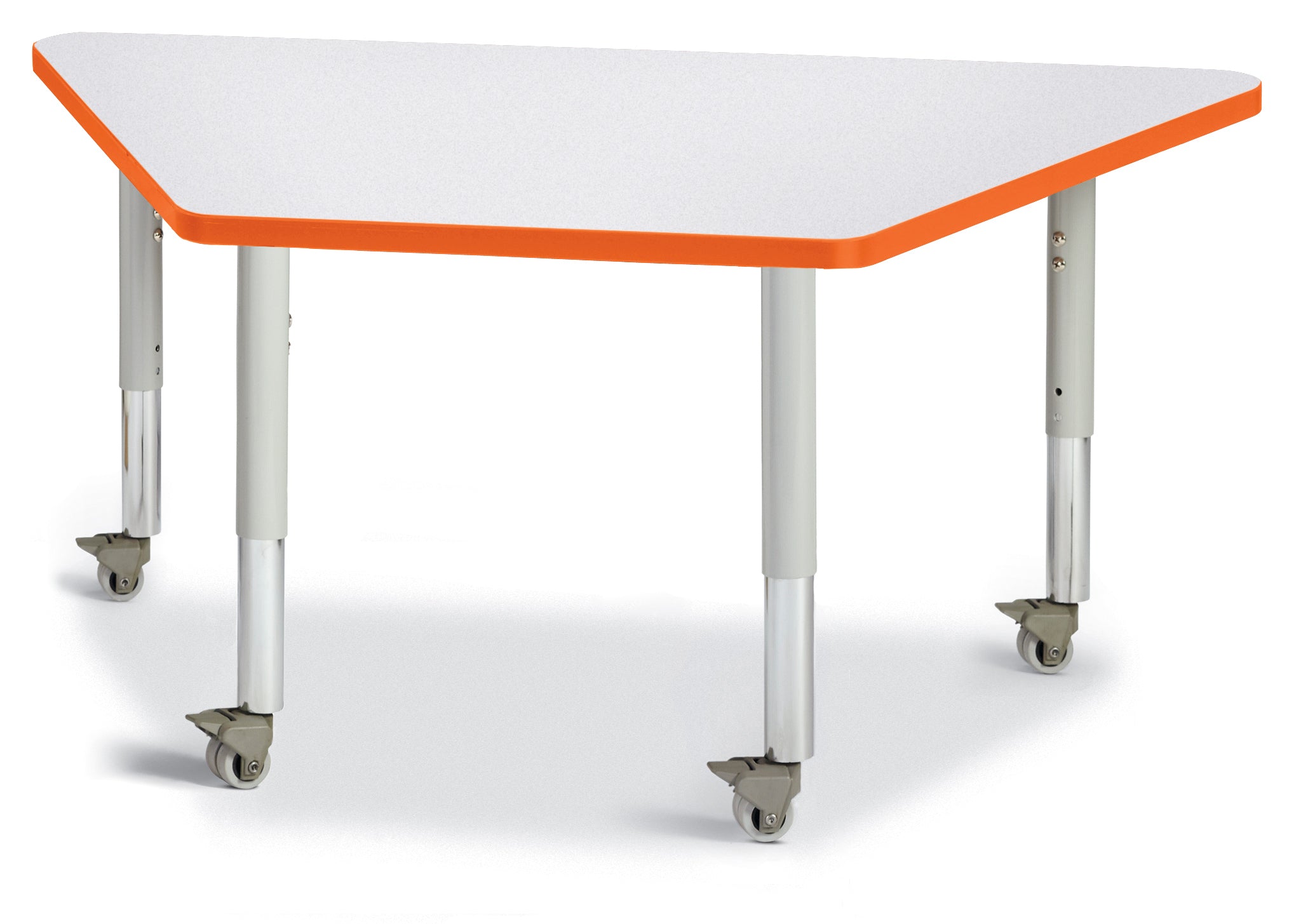 Berries® Trapezoid Activity Tables - 24" X 48", Mobile - Freckled Gray/Orange/Gray