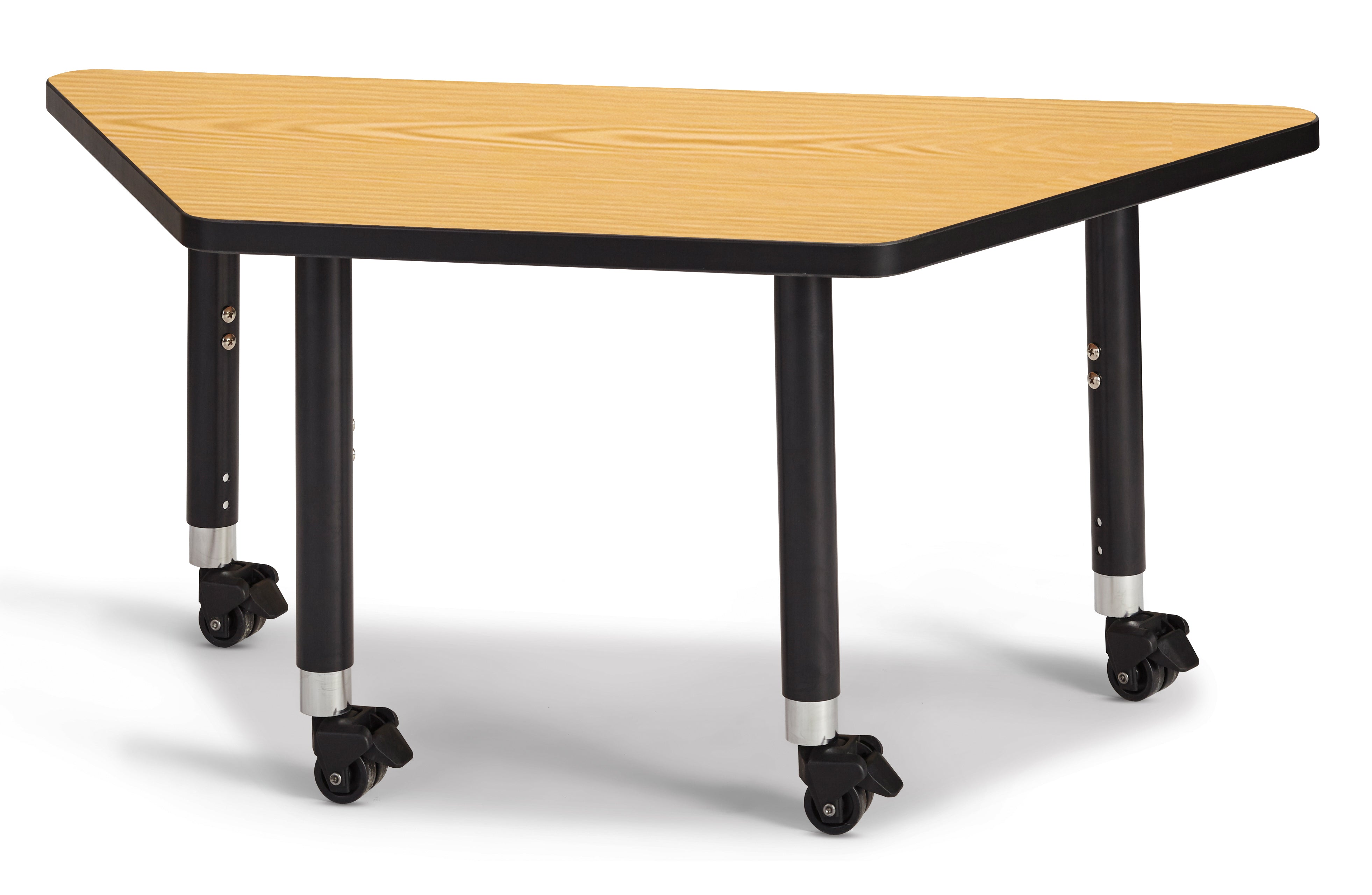 Berries® Trapezoid Activity Tables - 24" X 48", Mobile - Oak/Black/Black