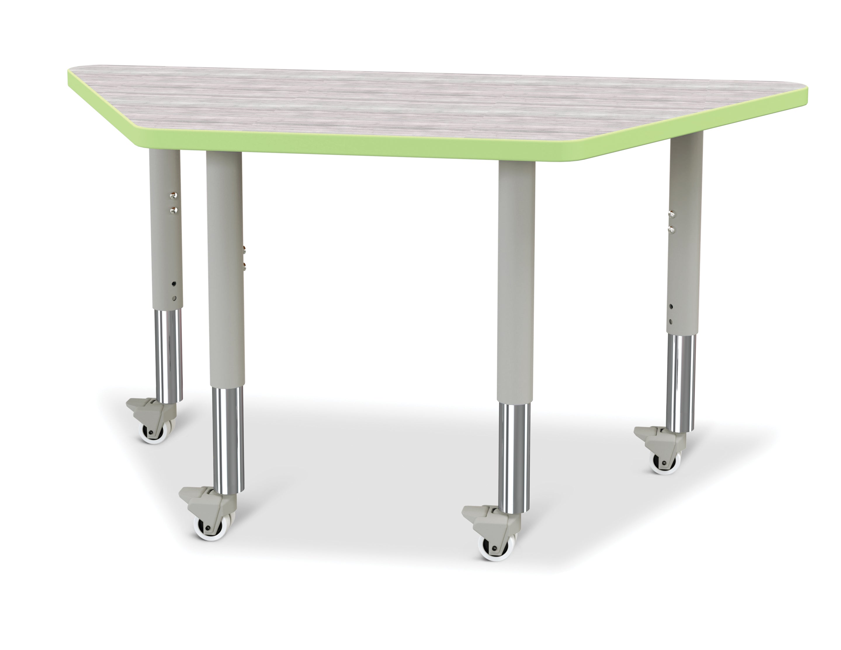 Berries® Trapezoid Activity Table - 24" X 48", Mobile - Driftwood Gray/Key Lime/Gray