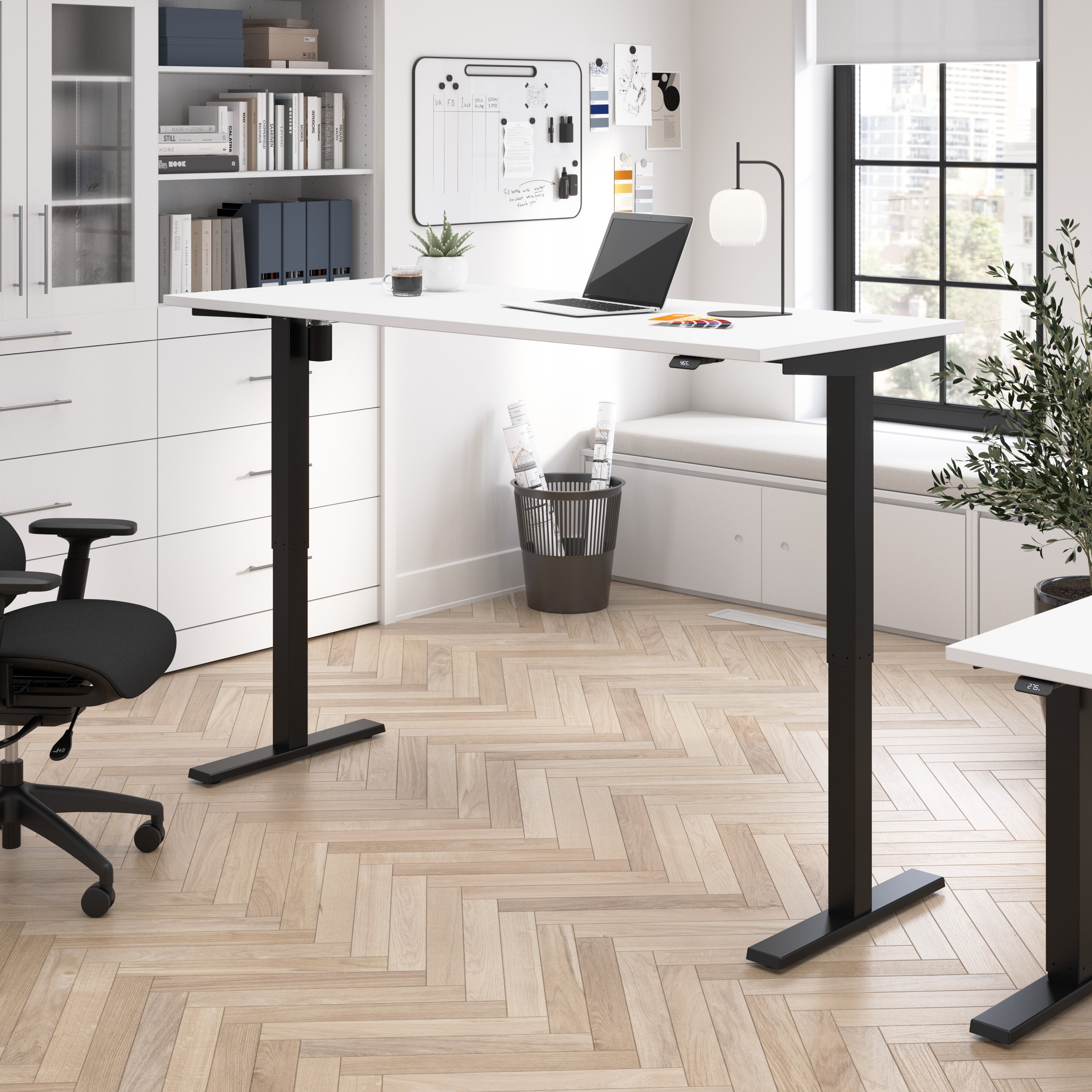 Bush Business Furniture Move 40 Series 72W x 30D Electric Height Adjustable Standing Desk in White with Black Base - 71.02" Width x 29.37" Depth x 28.17" Height