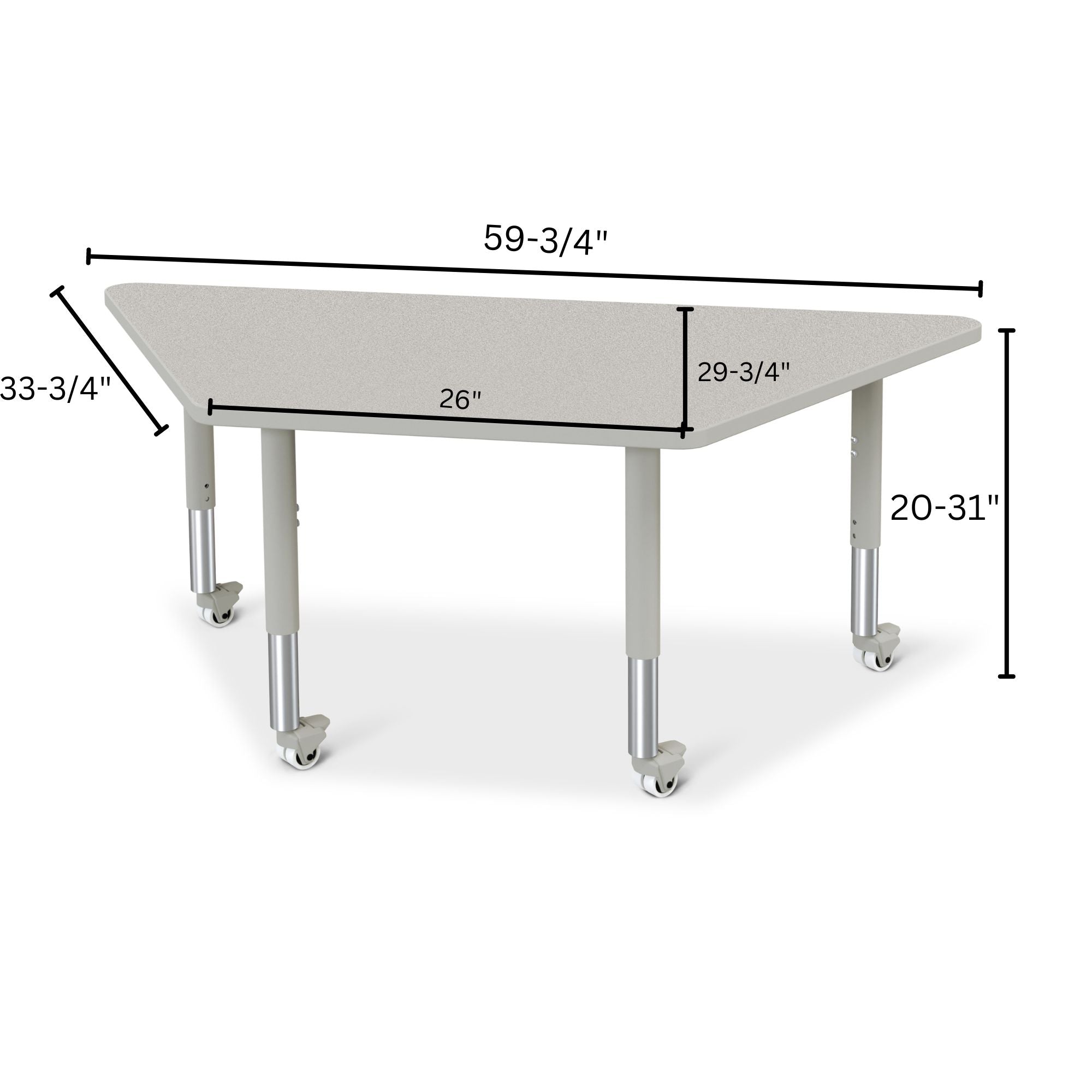Berries® Trapezoid Activity Tables - 30" X 60", Mobile - Freckled Gray/Gray/Gray