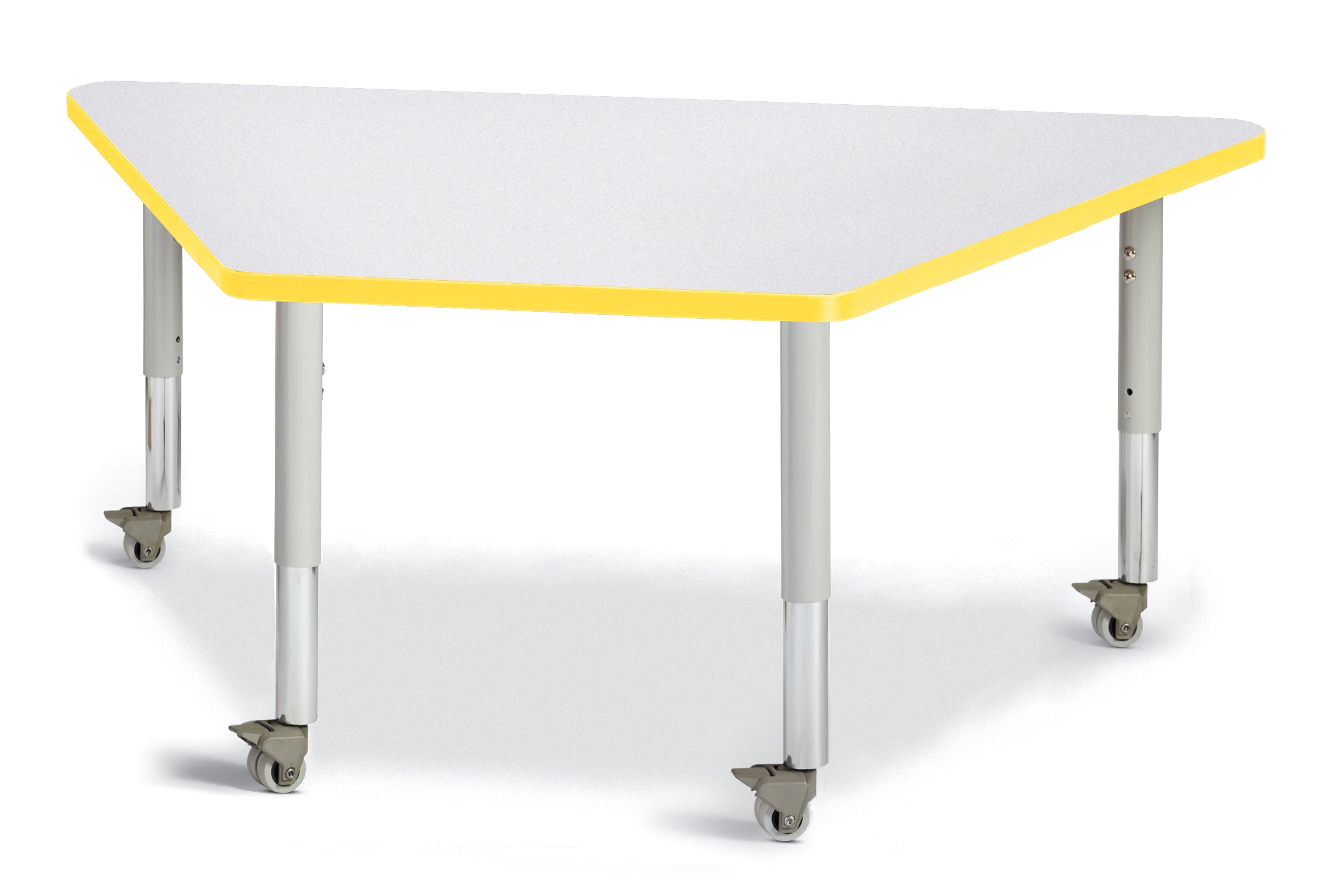 Berries® Trapezoid Activity Tables - 30" X 60", Mobile - Freckled Gray/Yellow/Gray