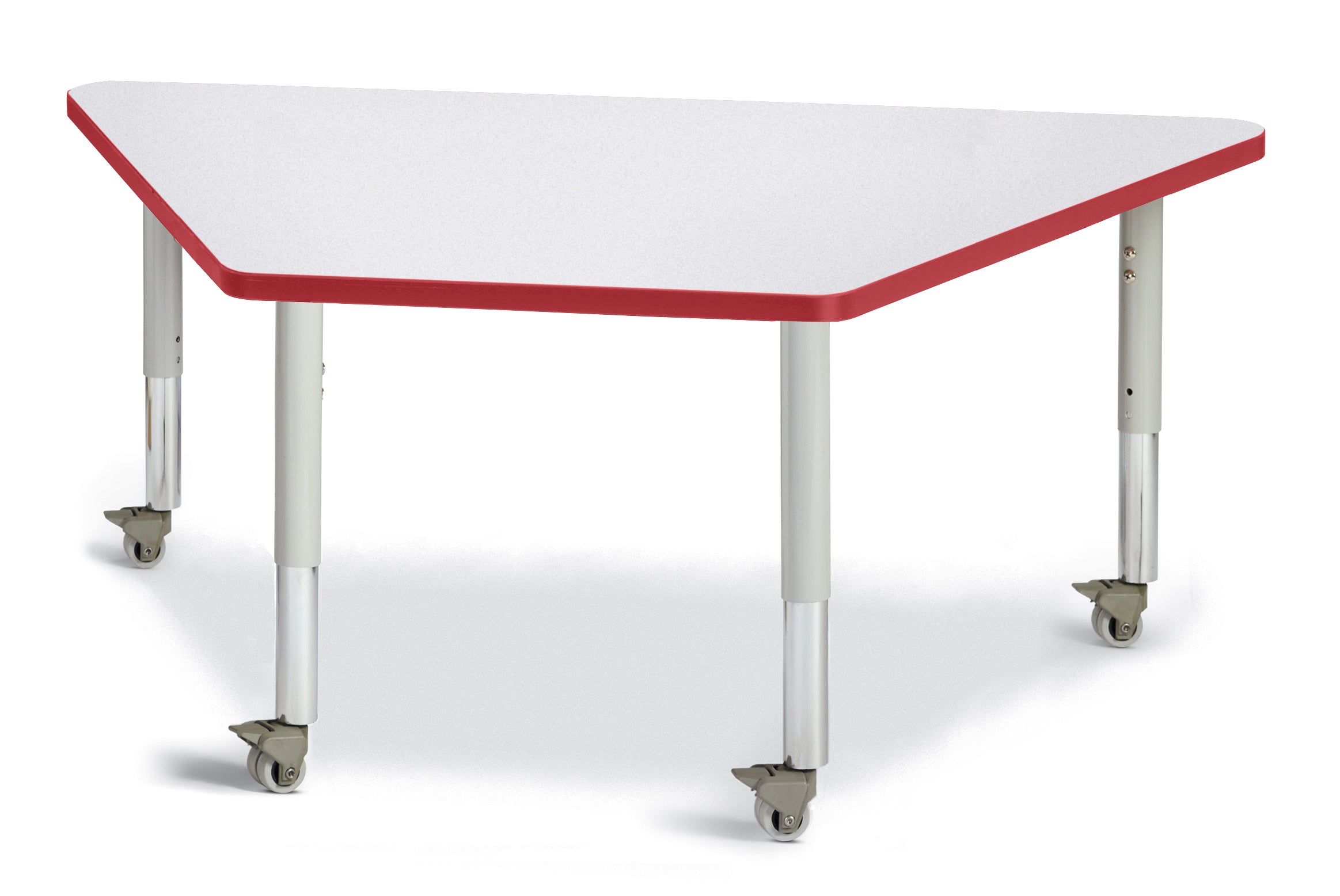 Berries® Trapezoid Activity Tables - 30" X 60", Mobile - Freckled Gray/Red/Gray