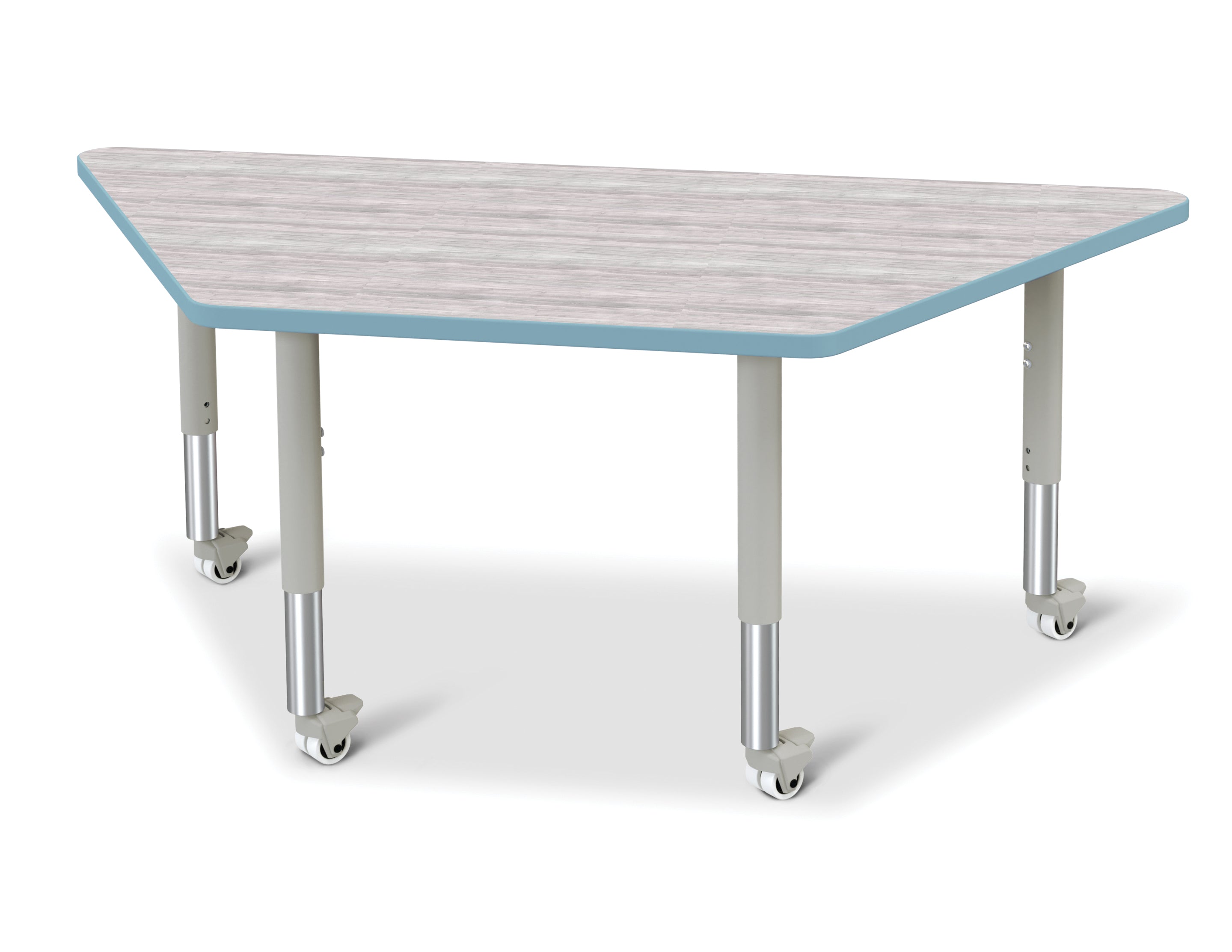Berries® Trapezoid Activity Table - 30" X 60", Mobile - Driftwood Gray/Coastal Blue/Gray