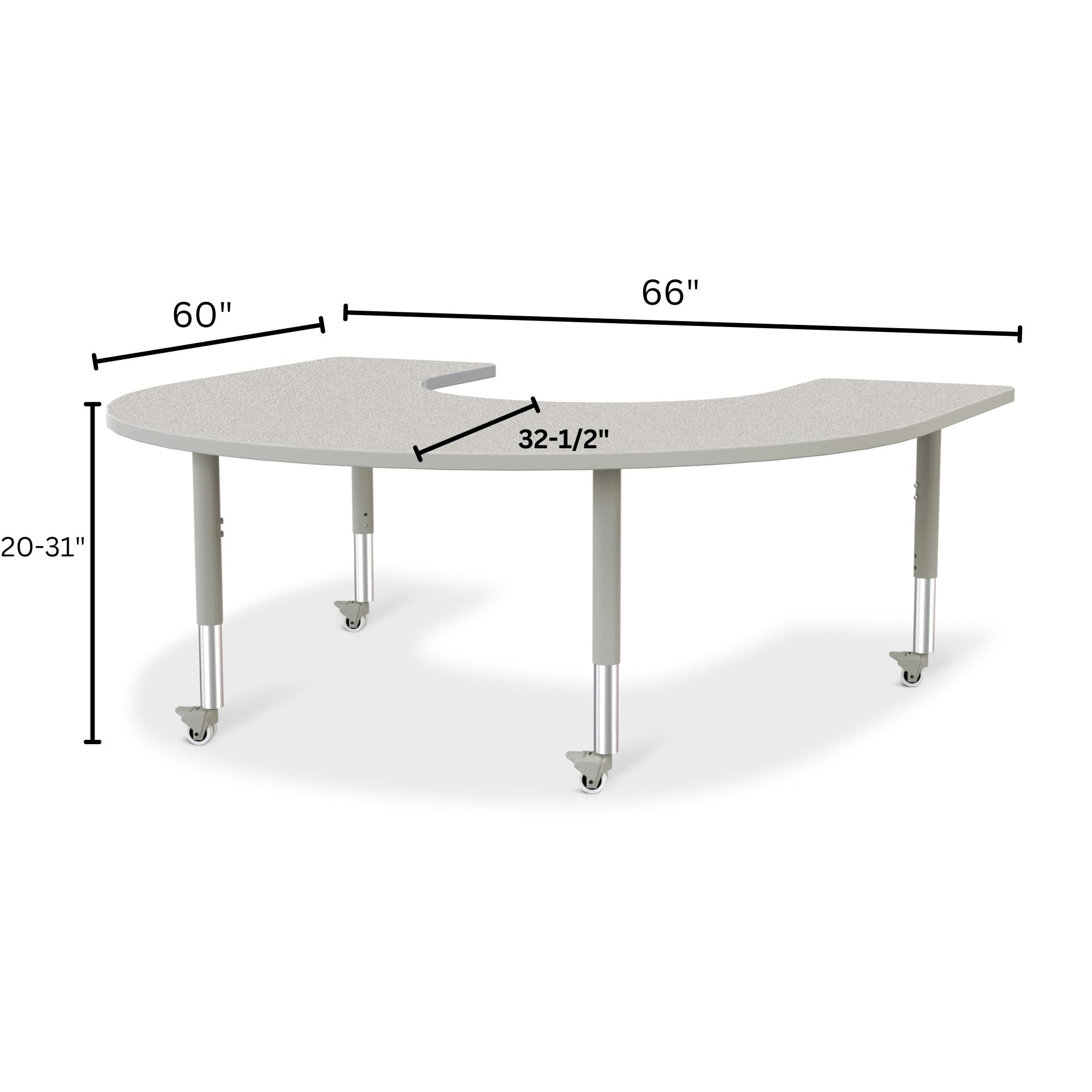 Berries® Horseshoe Activity Table - 66" X 60", Mobile - Freckled Gray/Gray/Gray