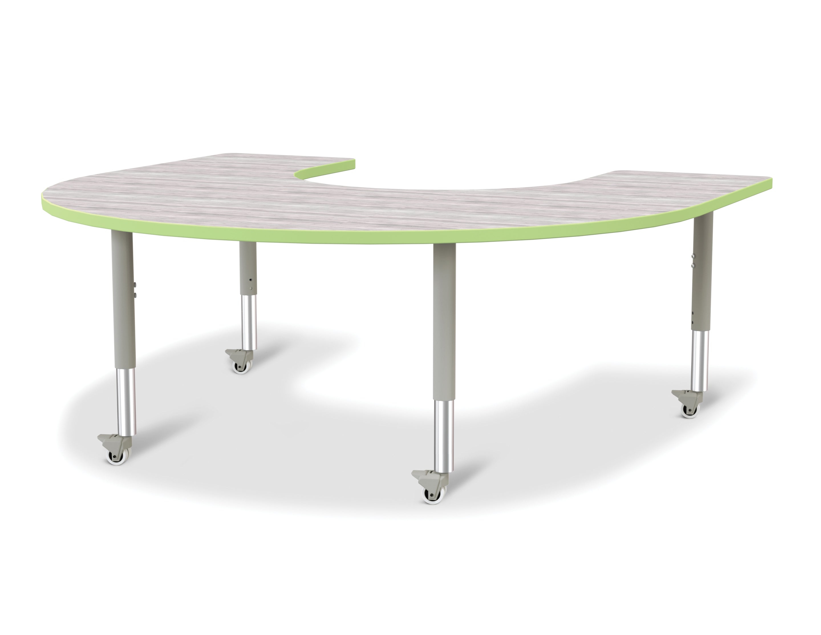 Berries® Horseshoe Activity Table - 60" X 66", Mobile - Driftwood Gray/Key Lime/Gray