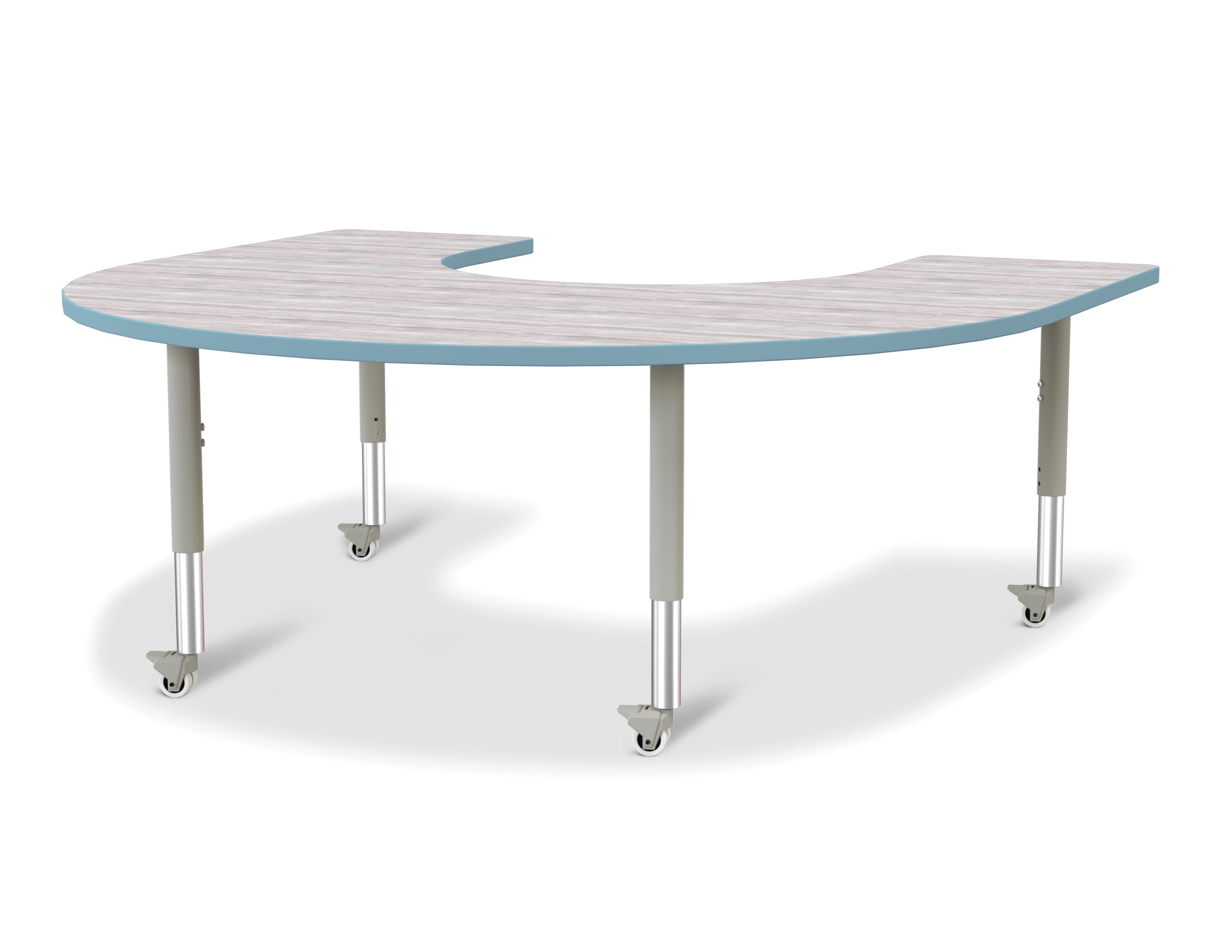 Berries® Horseshoe Activity Table - 60" X 66", Mobile - Driftwood Gray/Coastal Blue/Gray
